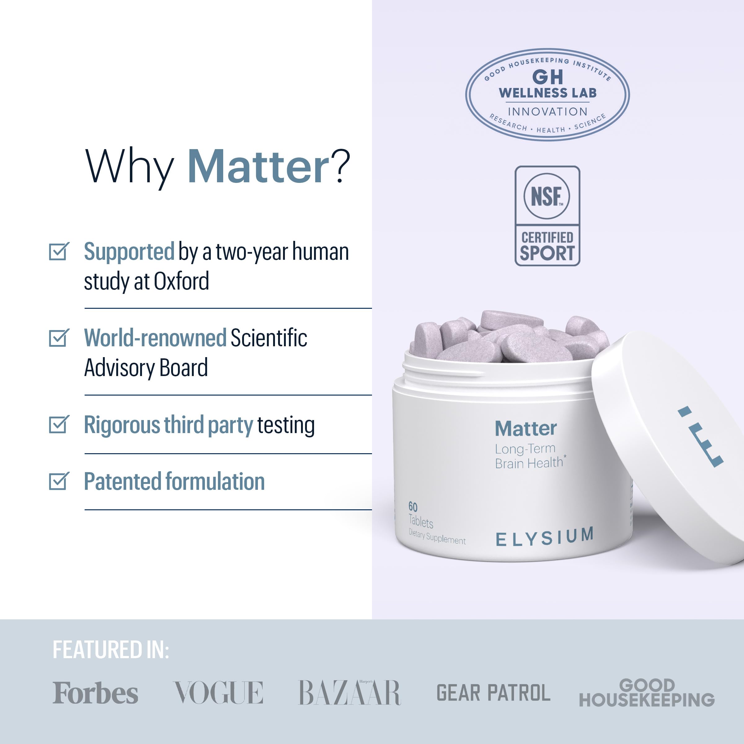 ELYSIUM Matter - 30 Servings - Brain Supplement for Memory and Focus Omega 3 Supplement + DHA - Vitamins to Support Brain Health and Memory ELYSIUMUS supplements