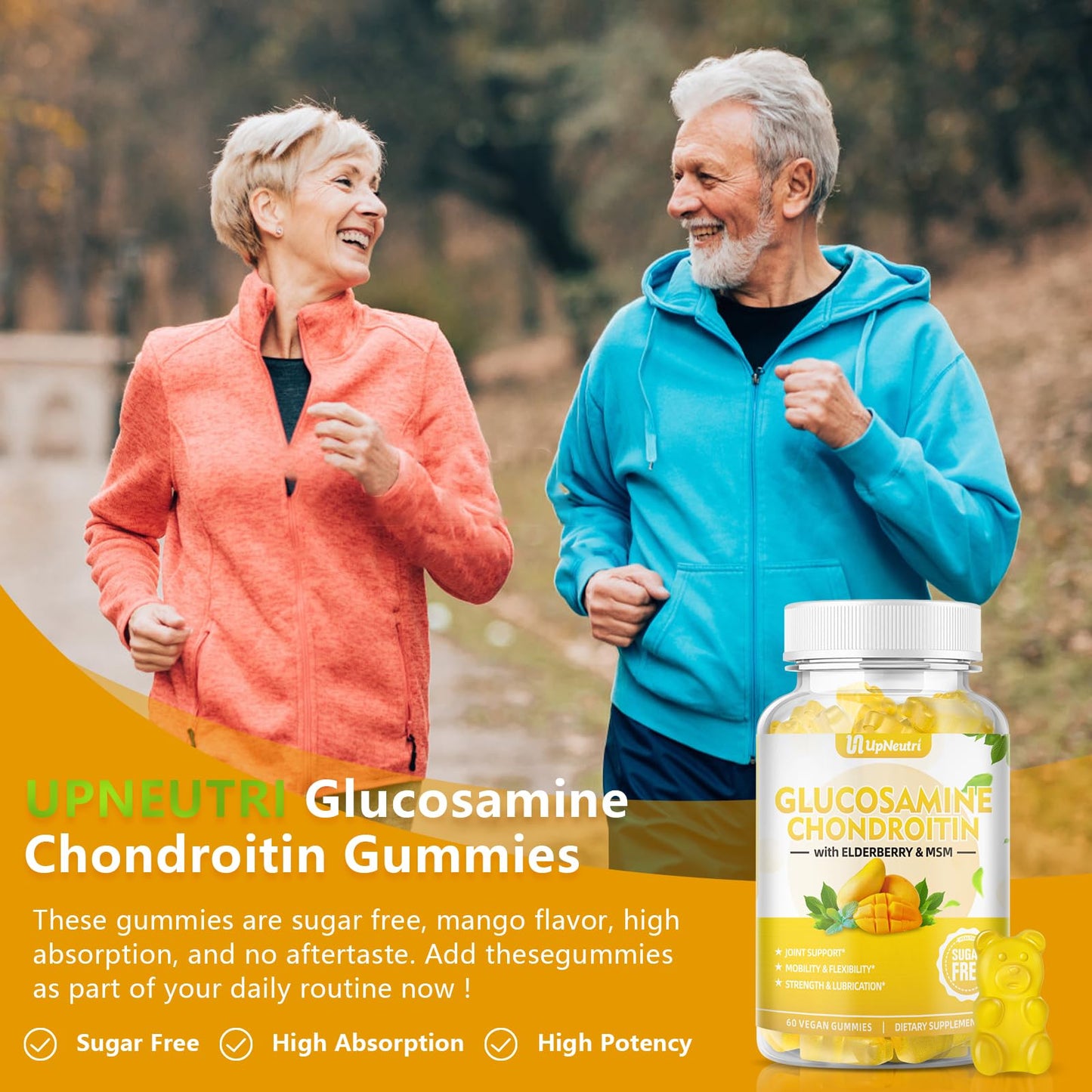 Sugar Free Glucosamine Chondroitin Gummies, Extra Strength 1500mg Glucosamine UPNEUTRIUS supplements