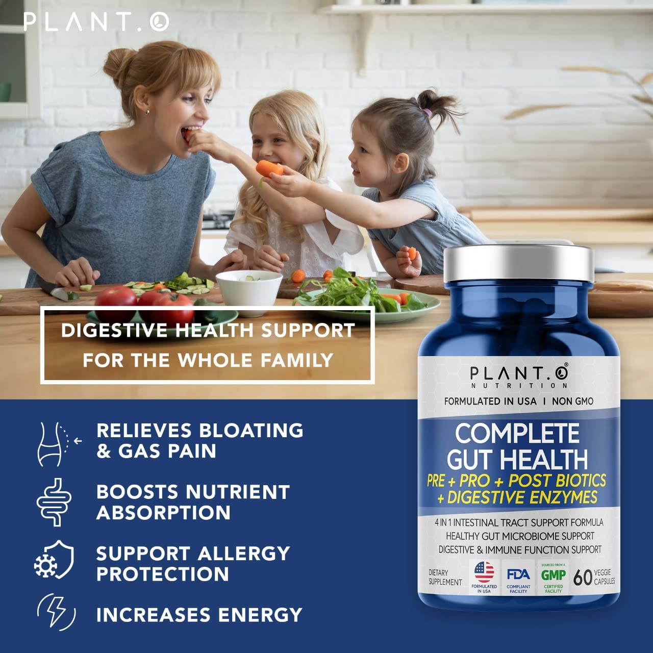 4-in-1 Prebiotic Probiotic & Postbiotic for Women & Men, Complete Gut & Digestive Support Supplement, Pre Post Probiotics & Digestive Enzymes 60 Capsules PLANT.O NUTRITIONAu supplements