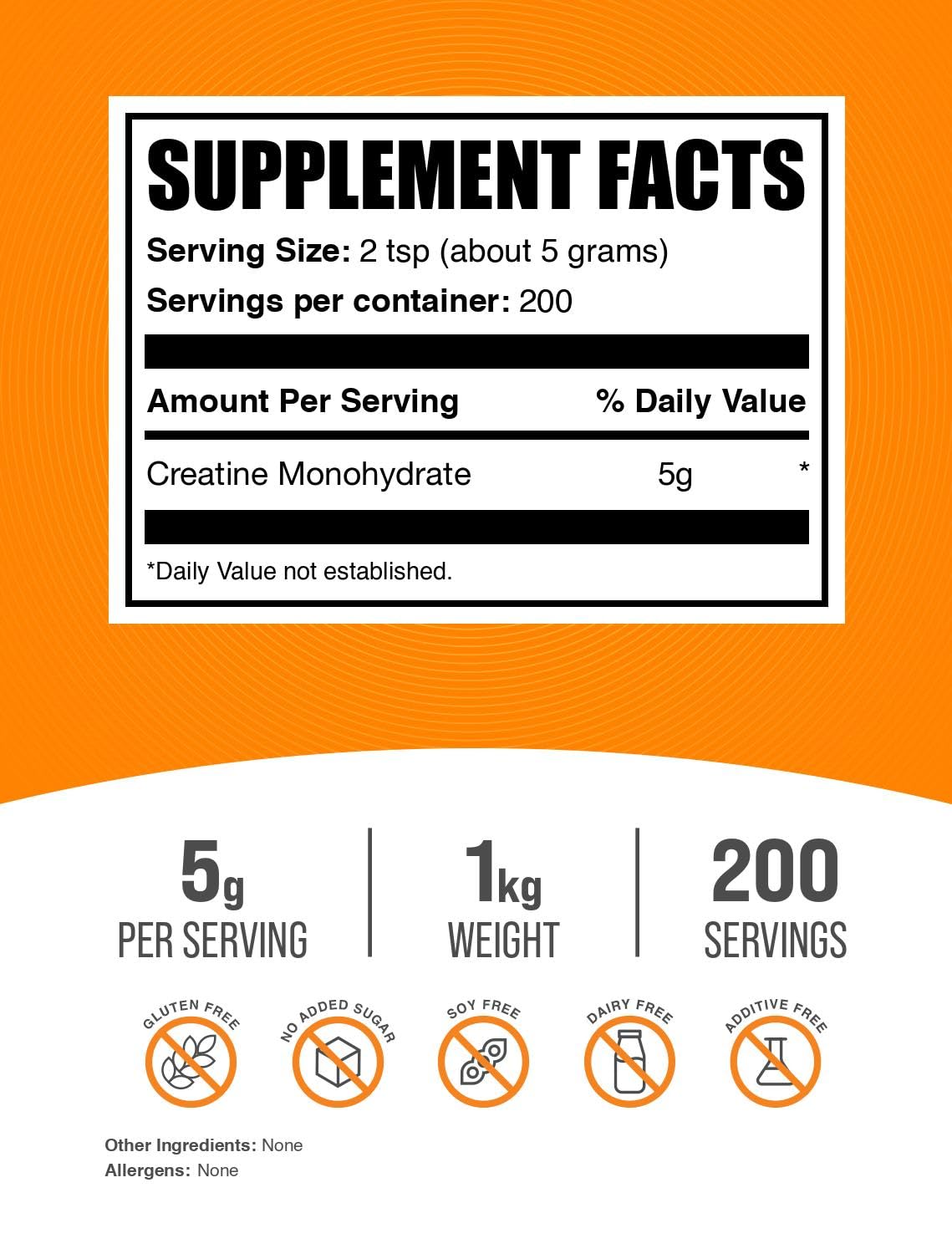 BulkSupplements.com Creatine Monohydrate Powder - Micronized Creatine Powder, Unflavored - Pure & Gluten Free, 5g (5000mg) per Servings, 1kg (2.2 lbs) (Pack of 1) BulkSupplementsAu supplements