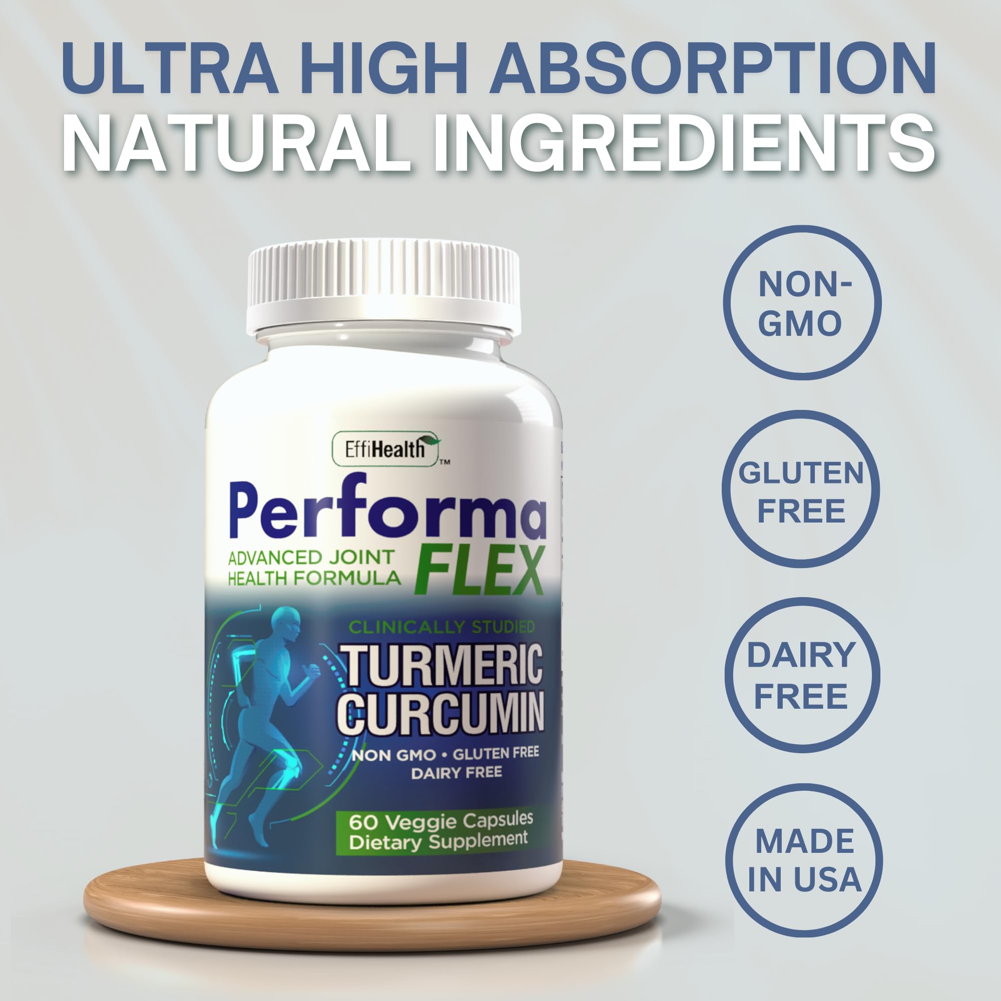 Performa Flex - Joint Support Supplement with Meriva, Turmeric Curcumin, Tart Cherry & Ginger – Ultra High Absorption – Support for Joint Mobility, Joint & Cartilage Health – 60 Capsules Performa FlexAu supplements
