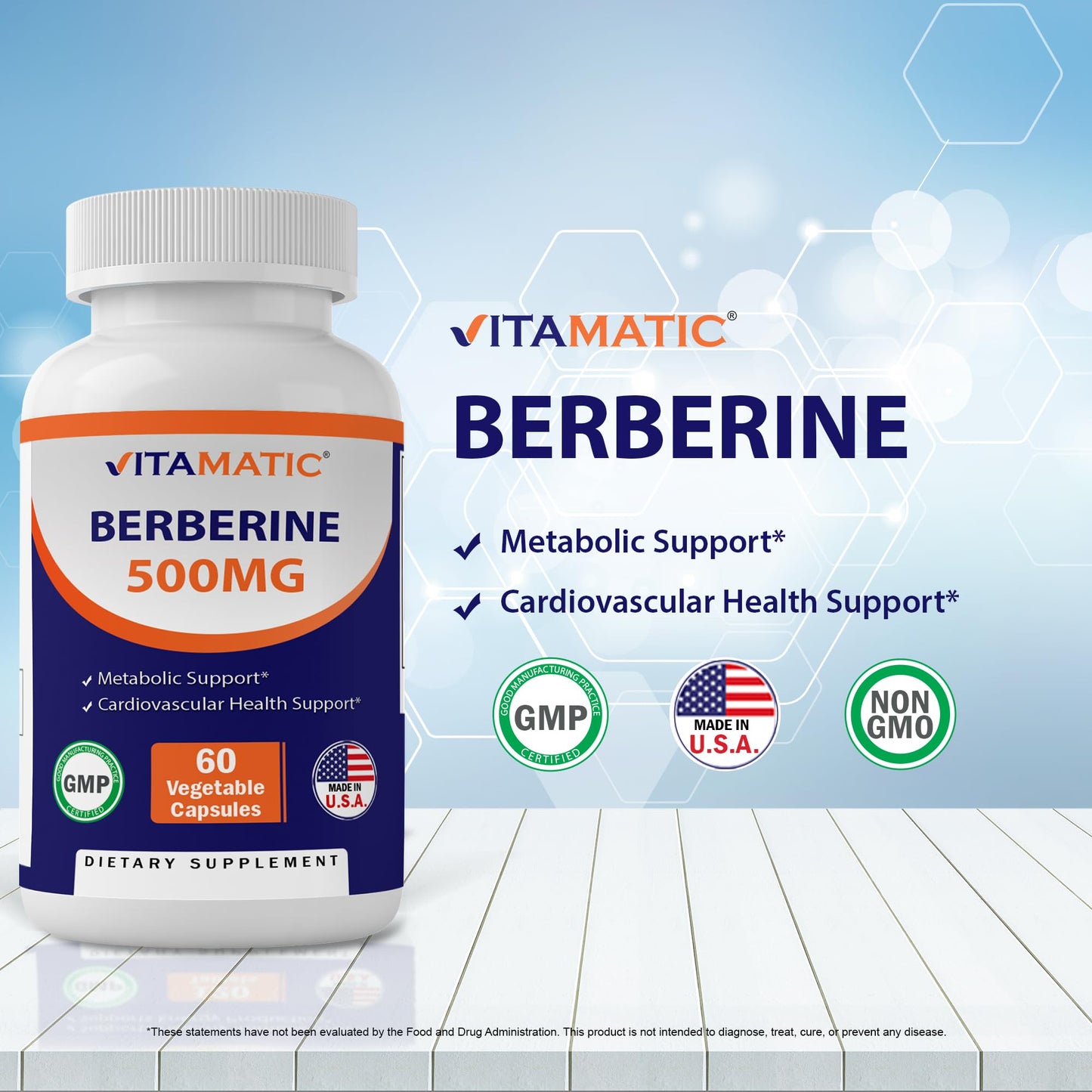 Vitamatic Berberine Supplement 500mg - 60 Vegetable Capsules - Made in The USA VitamaticUS supplements
