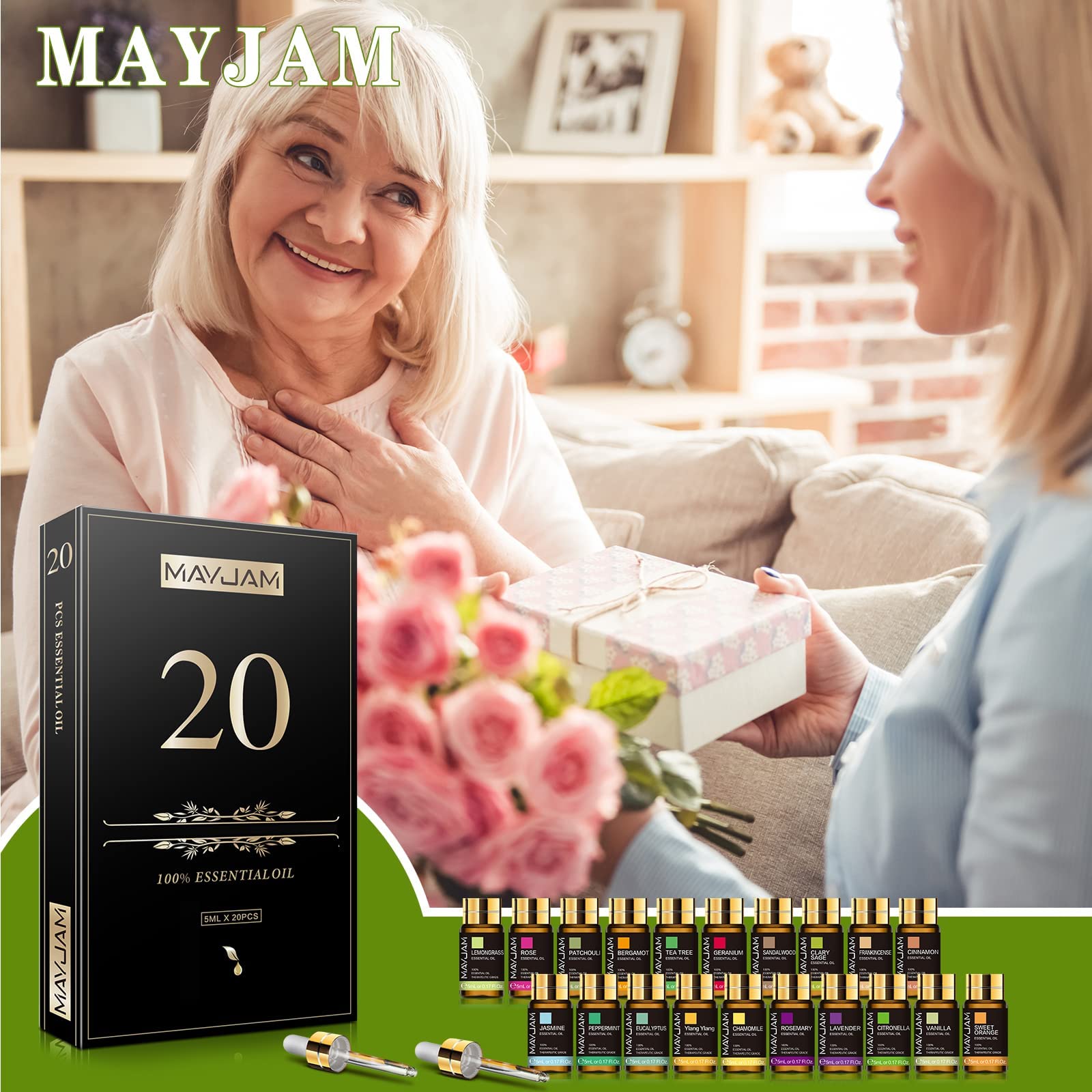 MAYJAM Tea Tree 20 Pcs Pure Essential Oil Gift Set, for Diffuser, Humidifiers, Skin Care, Massage MAYJAMAu supplements