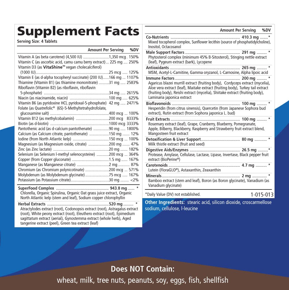 PURE ESSENCE LABS Longevity Multivitamin for Men Over 40 - Super Energetic with Superfoods, Minerals, Enzymes, Vitamin D3, B12, Biotin - 120 Tablets PURE ESSENCE LABSAu supplements