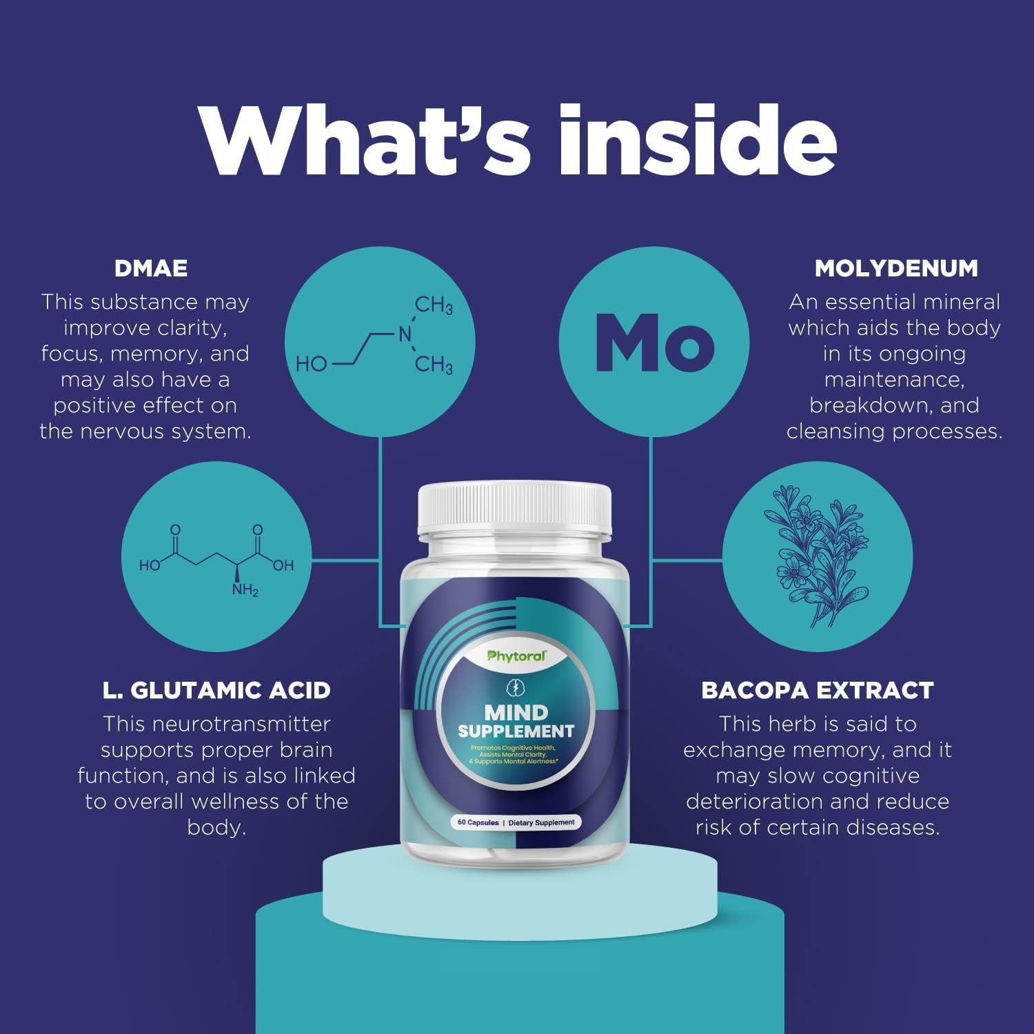 Nootropic Brain Supplement for Memory and Focus Enhancement - Vitamins for Brain Mental Health & Clarity - Cognitive Health Complex for Mind's Vitality & Mental Alert - 60 Count PhytoralAu supplements