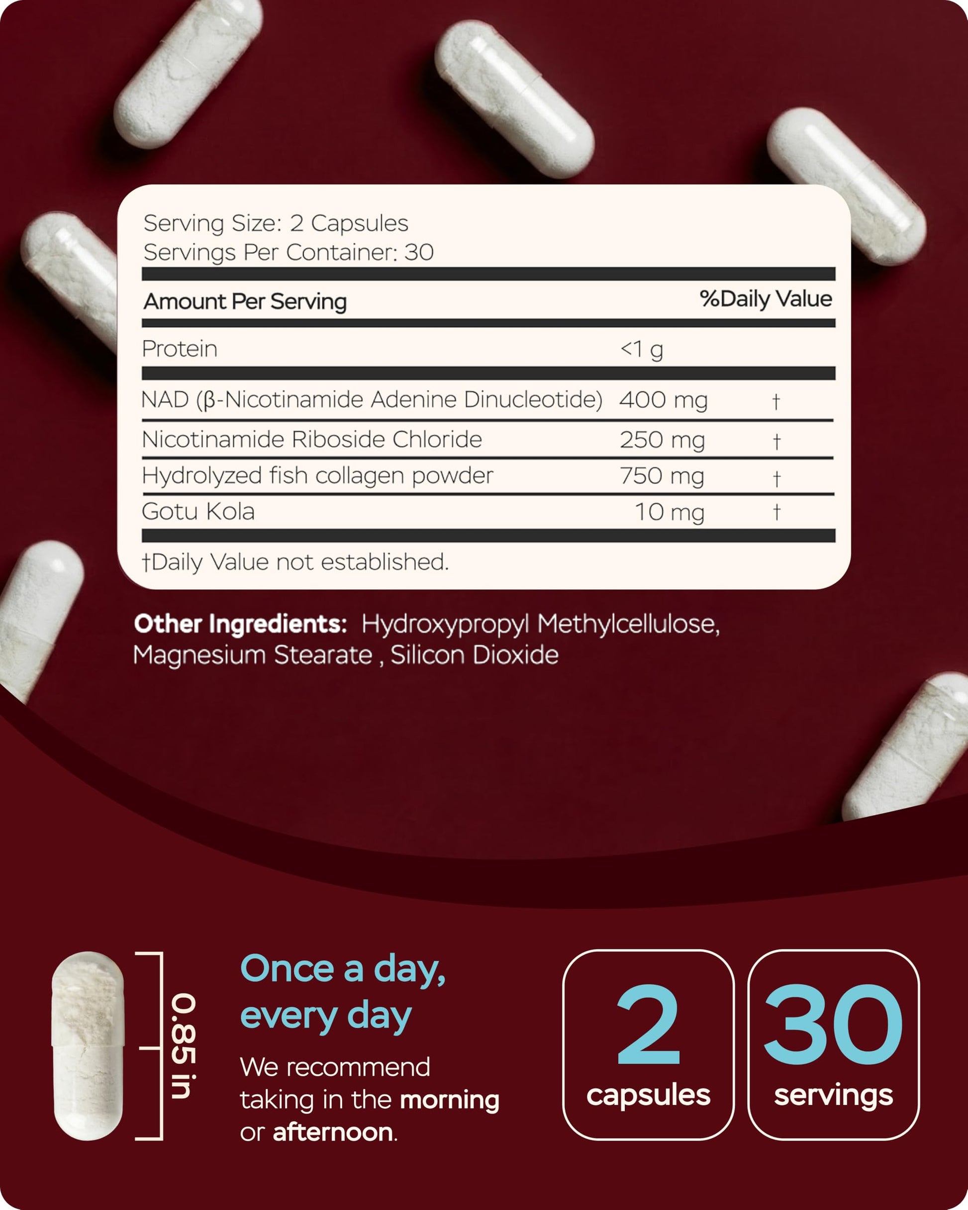 Gotu Kola and NAD Plus Supplement 1400mg - NMNH Supplement Alternative Supports Healthy Aging Complex with Nicotinamide Riboside & Gotu Kola, Collagen - Formula for Energy, Skin & Cognitive, 60 Caps 4Well ProductsAu supplements