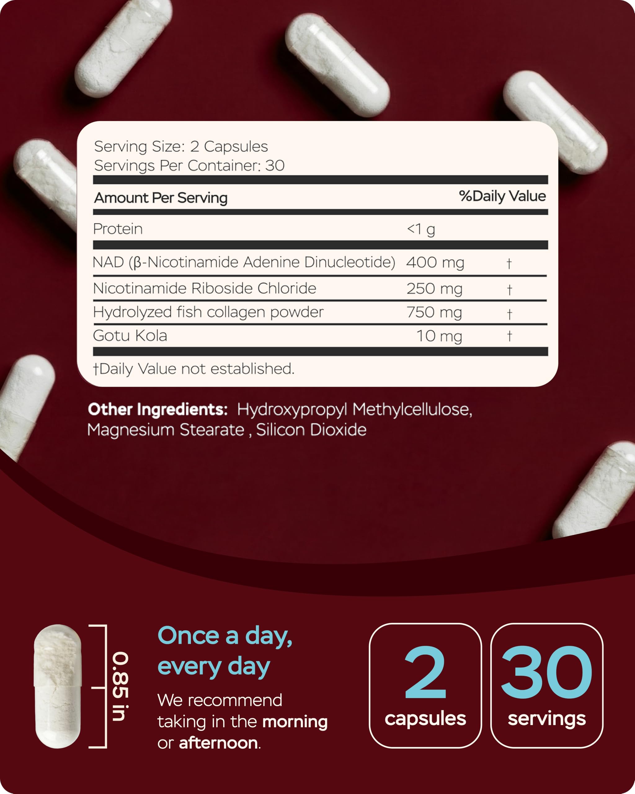 Gotu Kola and NAD Plus Supplement 1400mg - NMNH Supplement Alternative Supports Healthy Aging Complex with Nicotinamide Riboside & Gotu Kola, Collagen - Formula for Energy, Skin & Cognitive, 60 Caps 4Well ProductsAu supplements