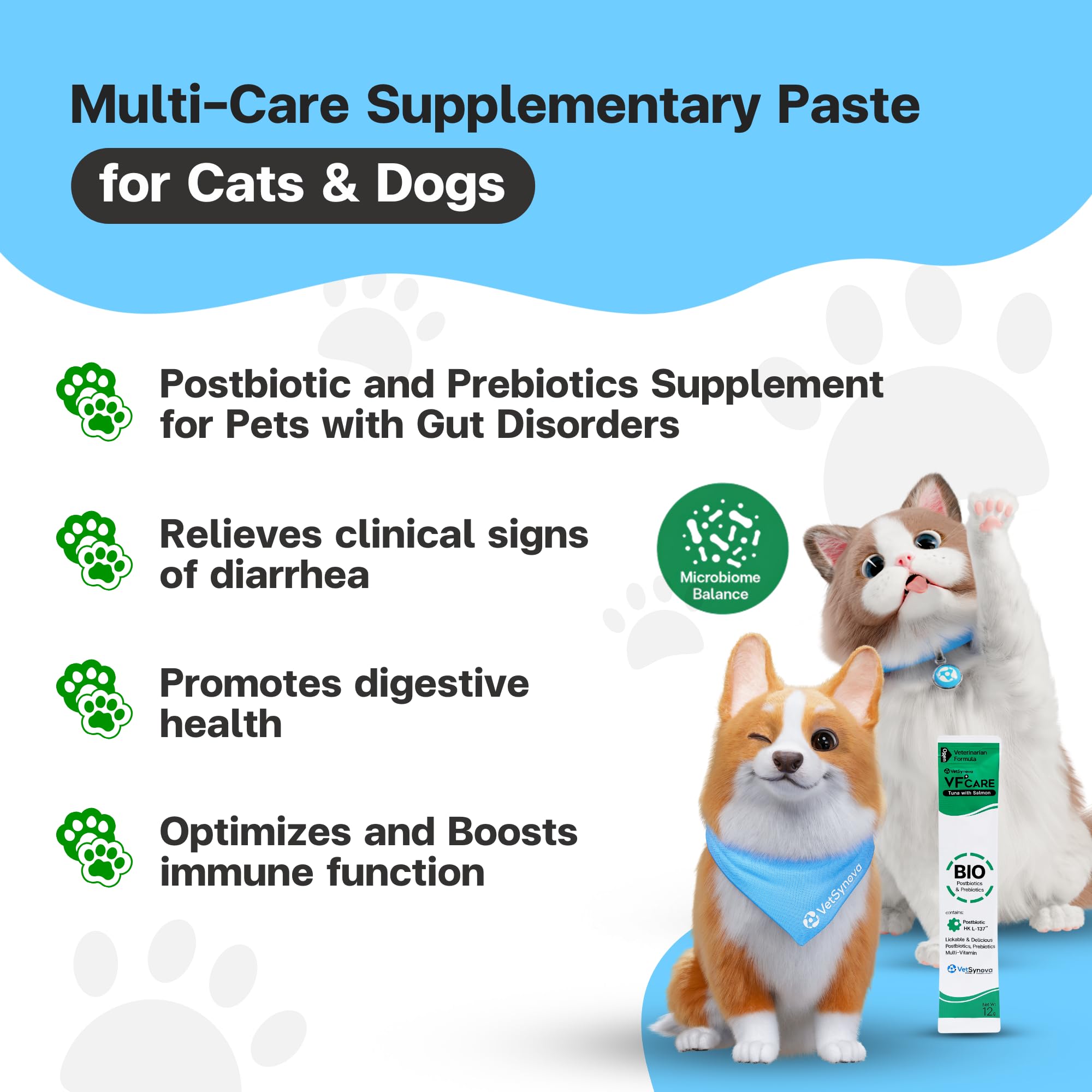 VFcare BIO Supplement for Cats & Dogs – Anti Diarrhea for Dogs, Gut Health Paste with Postbiotics, Prebiotics, FOS, L-137, Yeast Extract – Anti Diarrhea for Dogs, 30 Sachets VFCAREAu supplements