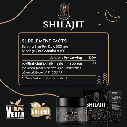 Shilajit Resin with Fulvic Acid & Trace Minerals, Original Siberian Pure Shilajit with 85+ Humic ALTAY MUMMIYOUS supplements
