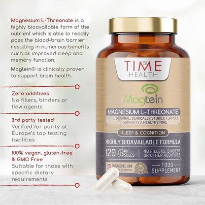 Magtein® Magnesium – 120 Capsules – High Strength 2100mg – Highly Bioavailable Time HealthUS supplements