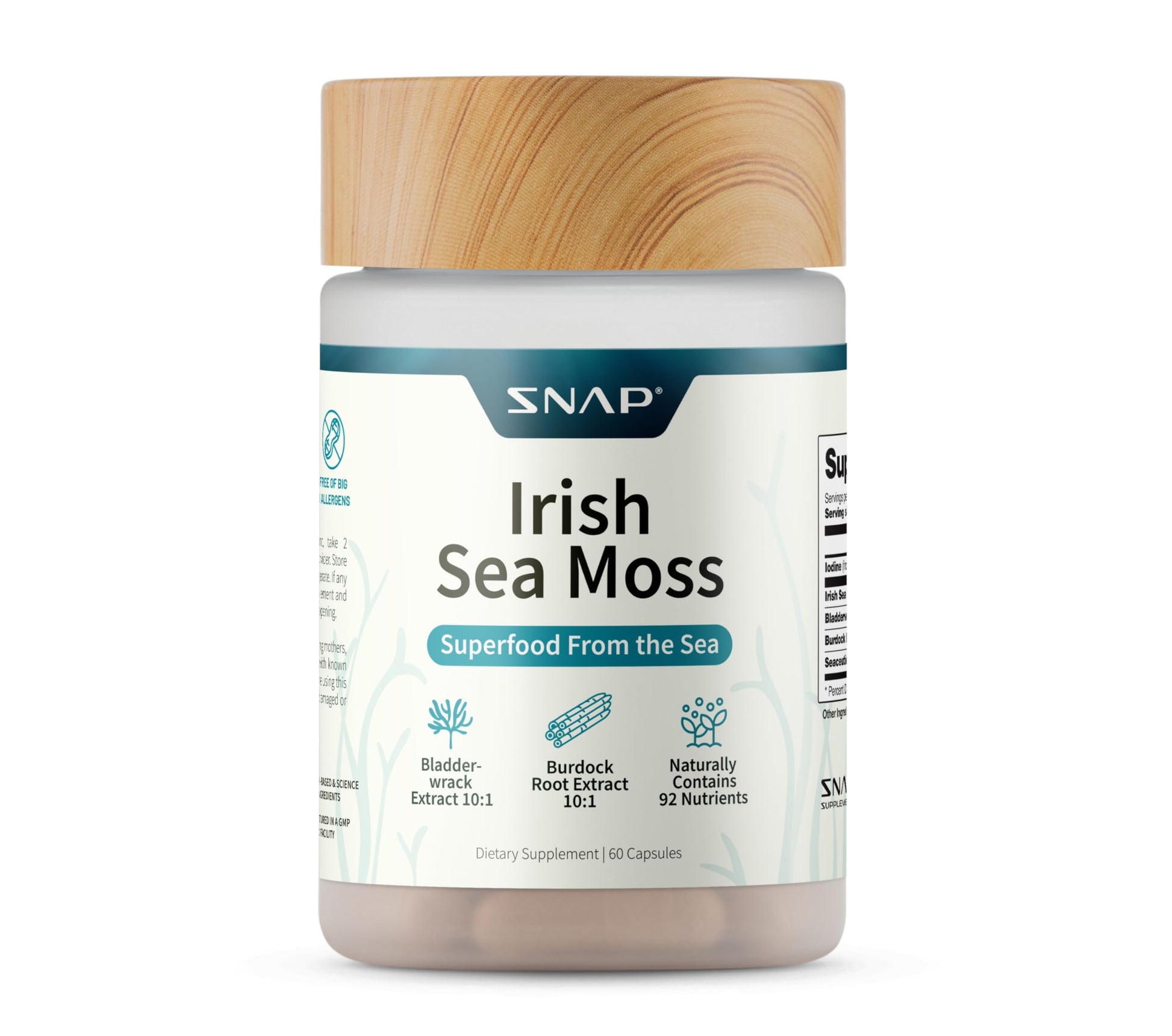 Snap Supplements Irish Sea Moss with Bladderwrack, Burdock Root & Iodine – Natural Sea Moss Supplement to Support Gut Health, Energy & Healthy-Looking Skin, 60 Vegan Capsules (1 Month Supply) Snap SupplementsAu supplements