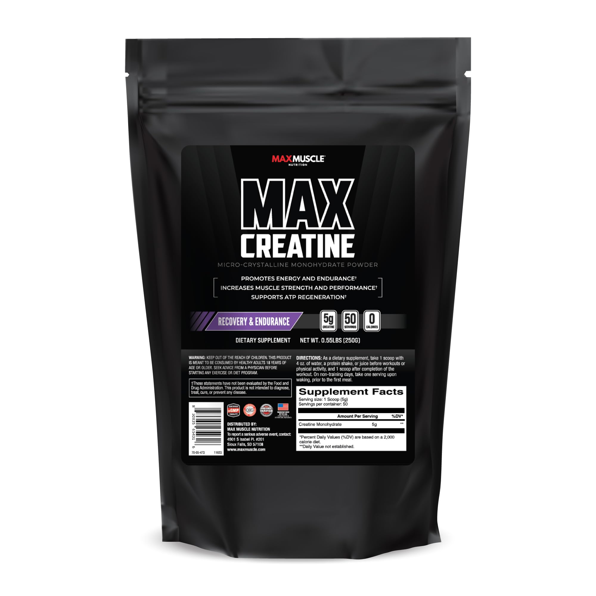 Max Muscle Ultra Pure Creatine Monohydrate Powder 5000 mg (5 Grams) | 3rd Party Purity Tested | 100% Micronized and Unflavored for Maximum Absorption | Keto Friendly | 8.8 Ounces | 50 Servings Max MuscleAu supplements