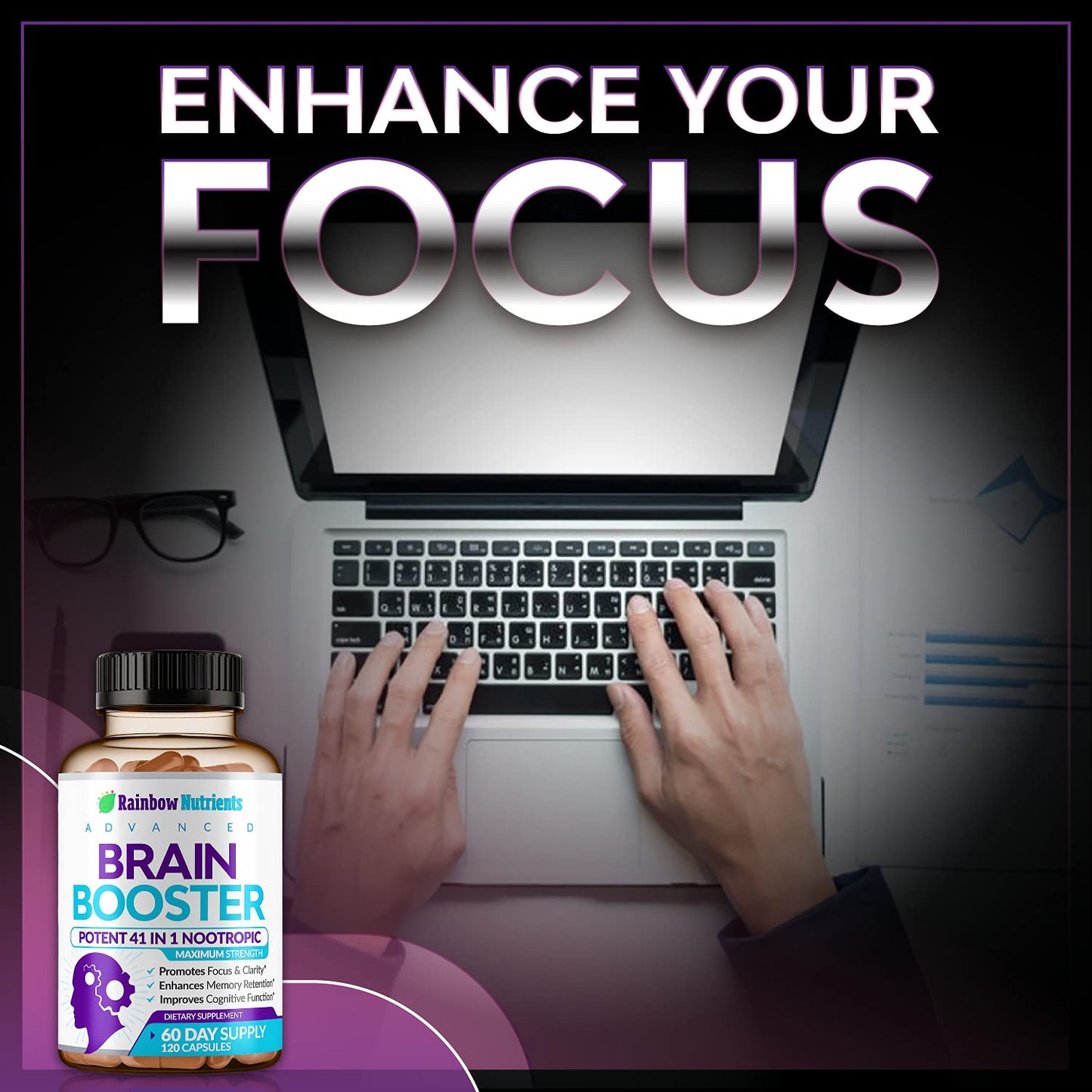 40-in-1 Brain Booster Supplements for Memory, Focus, Clarity, Energy, Performance Rainbow Nutrients, LLCUS supplements