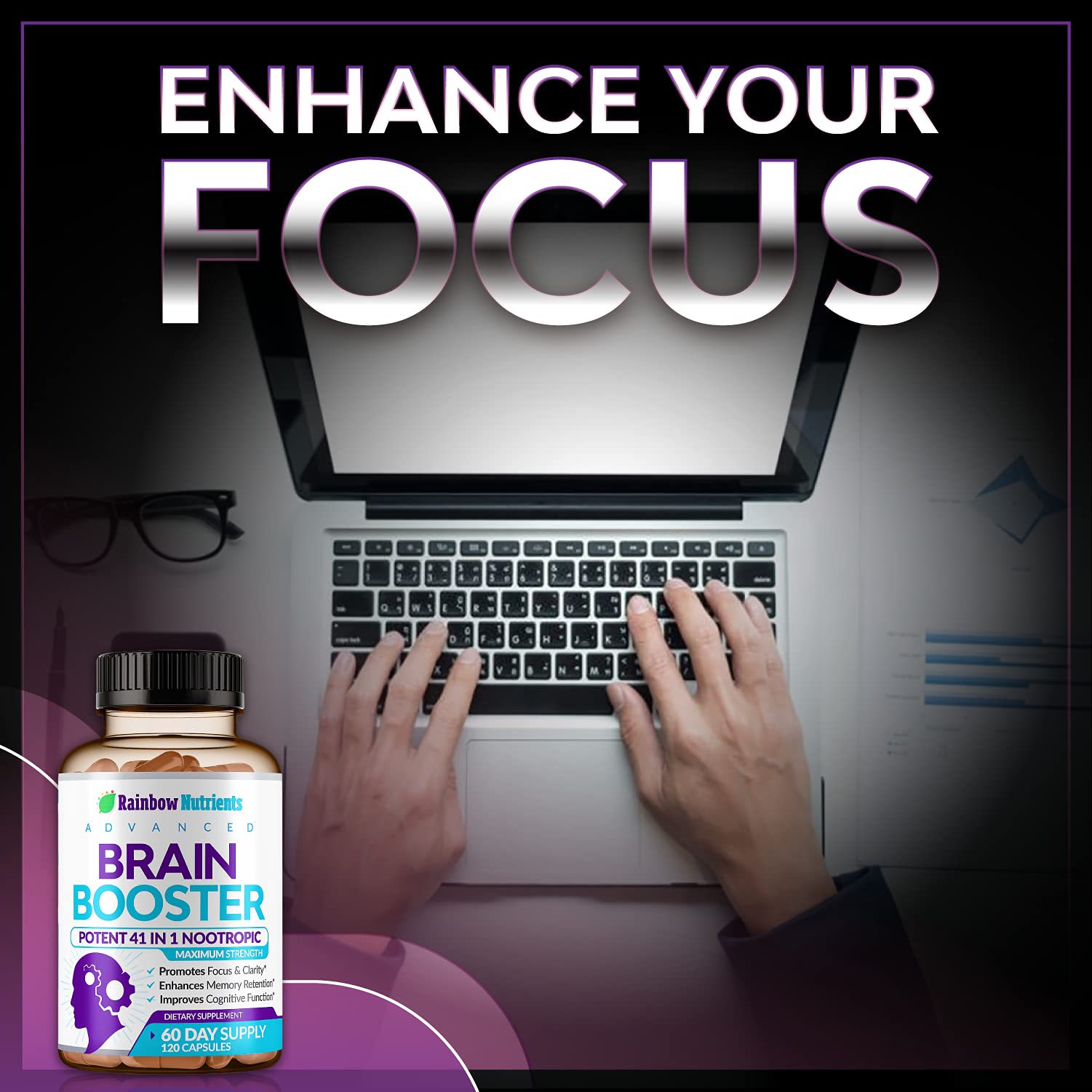 40-in-1 Brain Booster Supplements for Memory, Focus, Clarity, Energy, Performance | Natural Nootropic Brain Support Supplement with DMAE, Bacopa Monnieri & More | For Men & Women | 120 V Capsules Rainbow Nutrients, LLCAu supplements