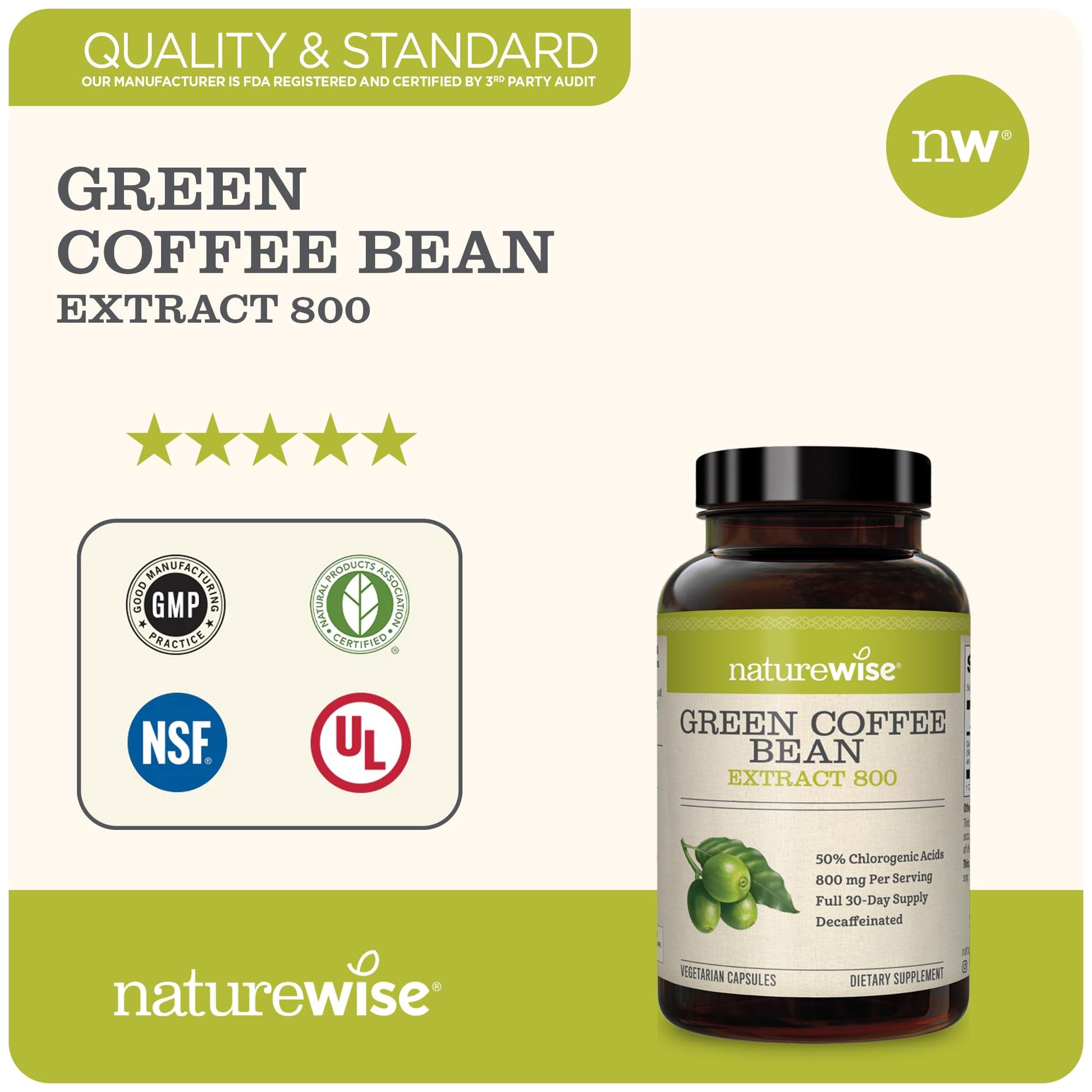 NatureWise Green Coffee Bean 800mg Max Potency Extract 50% Chlorogenic Acids NatureWiseAu supplements