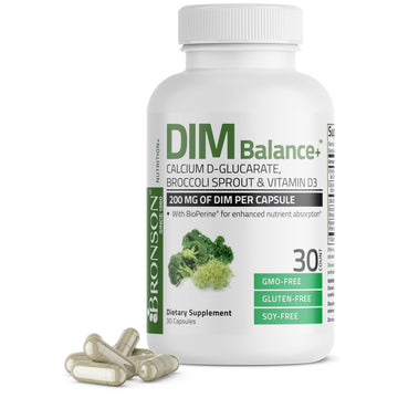 Bronson DIM Balance+ Calcium D-Glucarate, Broccoli Sprouts and Vitamin D3 200 MG of DIM per Capsule Supports Estrogen Metabolism and Balanced Hormone Levels Non-GMO, 30 Vegetarian Capsules BronsonAu supplements