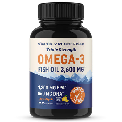 Triple Strength Omega 3 Fish Oil | 3600 mg EPA & DHA | Over 2100mg of Omega 3 Fatty MAV NUTRITIONUS supplements