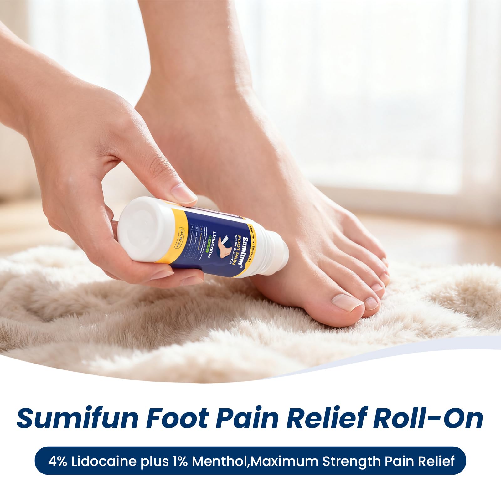 Sumifun Foot Pain Relief Lidocaine Roll-On - Maximum Strength OTC for Plantar Fasciitis & Heel Pain - Fast-Drying, Non-Greasy Formula, 2.5 Fl Oz SumifunAu supplements