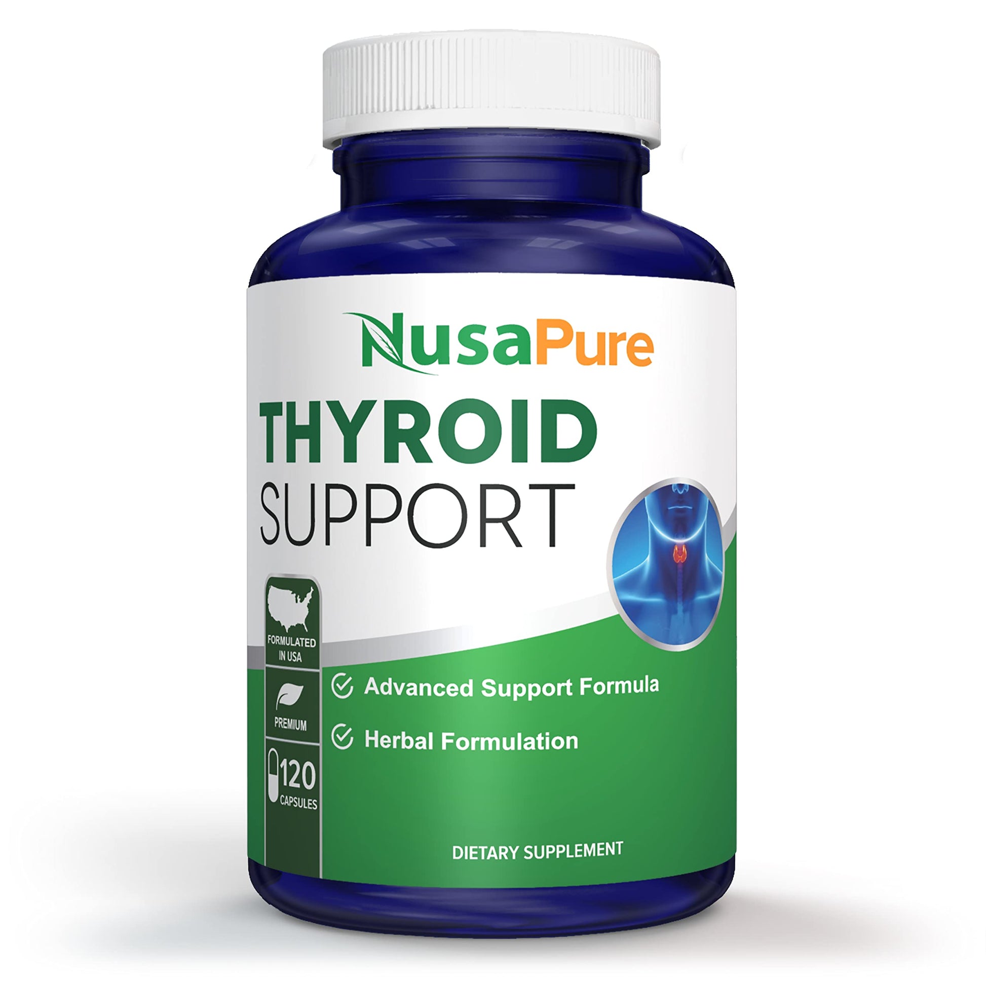 NusaPure Thyroid Support Supplement (Non-GMO) 120 caps, Ashwaganda, Iodine, Zinc, kelp, Vitamin B12, L-Tyrosine, Selenium, Copper NusaPureAu supplements