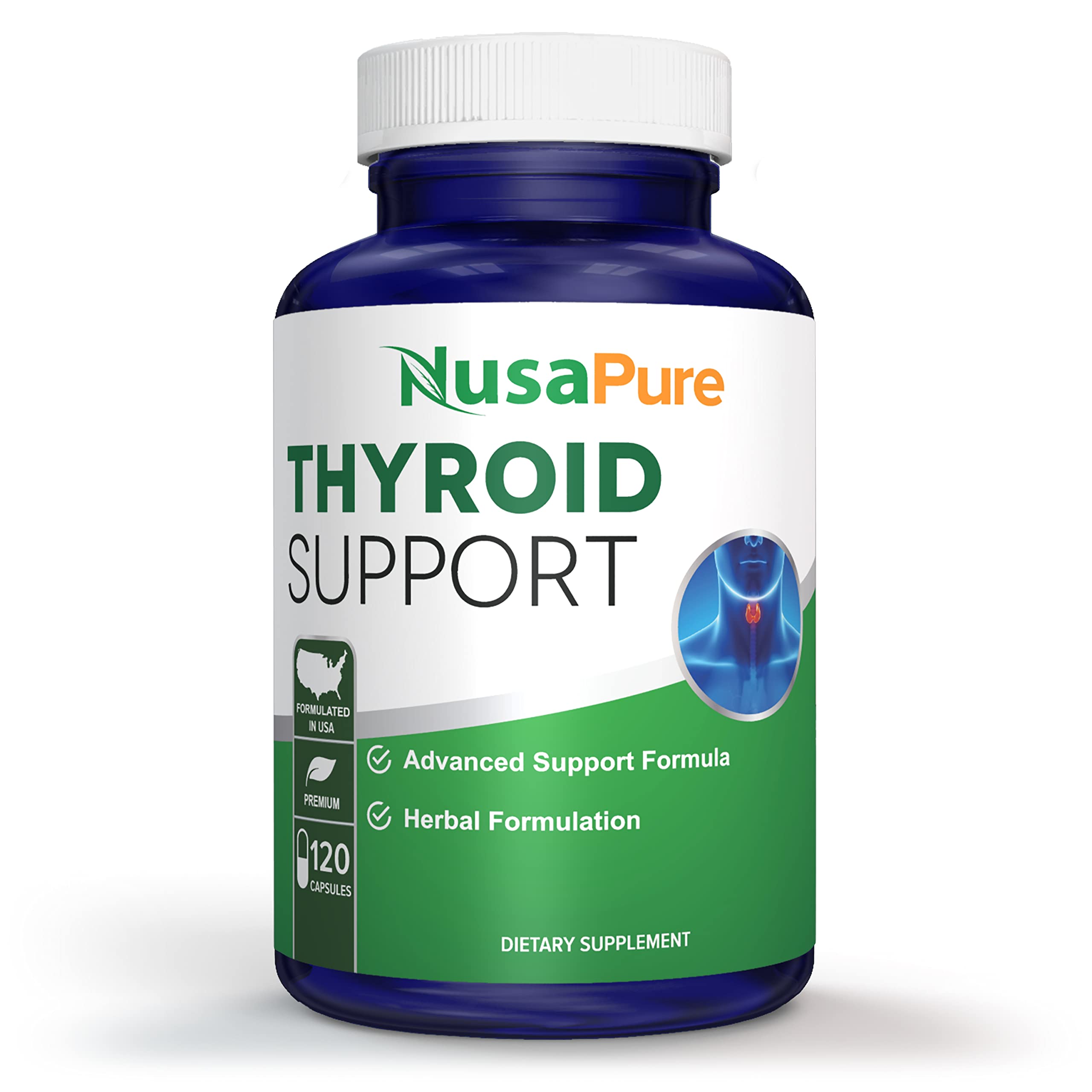 NusaPure Thyroid Support Supplement (Non-GMO) 120 caps, Ashwaganda, Iodine, Zinc, kelp, Vitamin B12, L-Tyrosine, Selenium, Copper NusaPureAu supplements