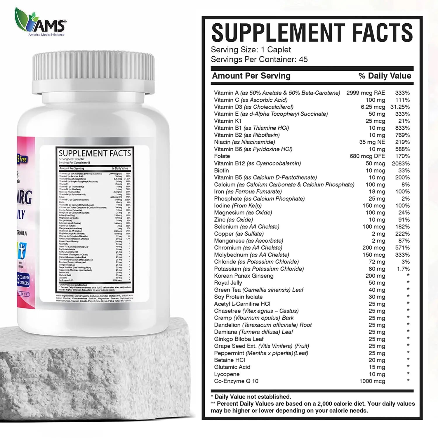 America Medic & Science Multivitamins for Women, Multi-NRG, 45 Coated Caplets, One Daily, Immune Support Supplements, Vitamin C & B Complex America Medic & ScienceAu supplements
