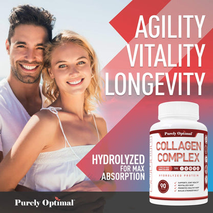 Purely Optimal Premium Multi Collagen Peptides Capsules (Types I, II, III, V, X) - Hair Purely OptimalUS supplements