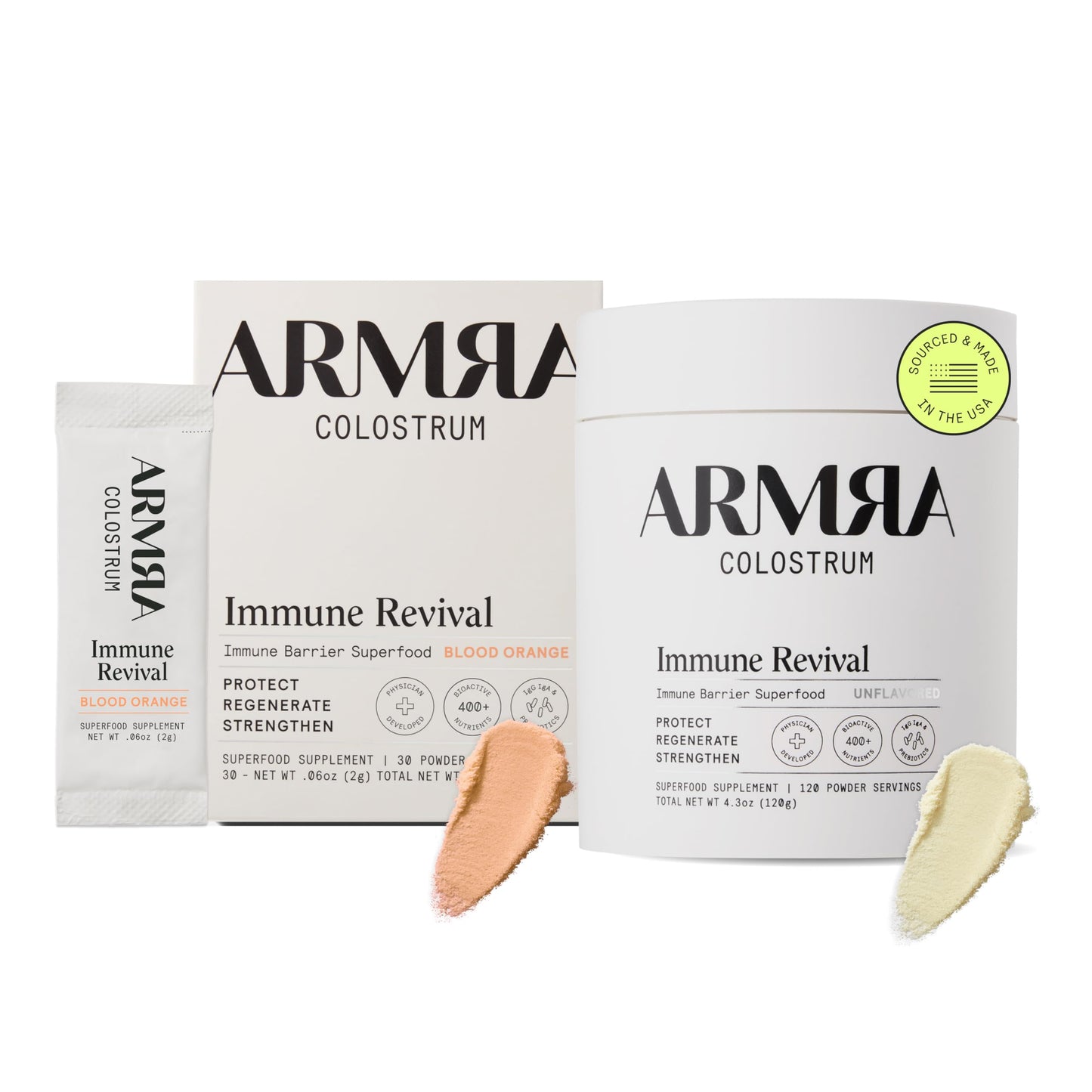 ARMRA Colostrum™ Premium Powder, Grass Fed, Gut Health Bloating Immunity Skin & Hair, Contains 400+ Bioactive Nutrients, Keto, Gluten & Fat Free (Blood Orange, Unflavored Bundle | 150 Servings) ARMRAUS supplements