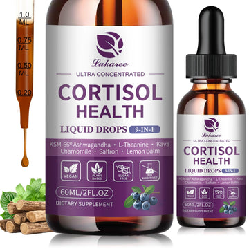 Cortisol Supplements for Women, Cortisol Reducer Manager Detox with KSM-66® Ashwagandha, Kava, Lemon Balm & Vitamin C B5 B6, Lower Cortisol, Hormone Harmony Liquid Drops, 2 FL.OZ, Blueberry Flavor LukareeAu supplements