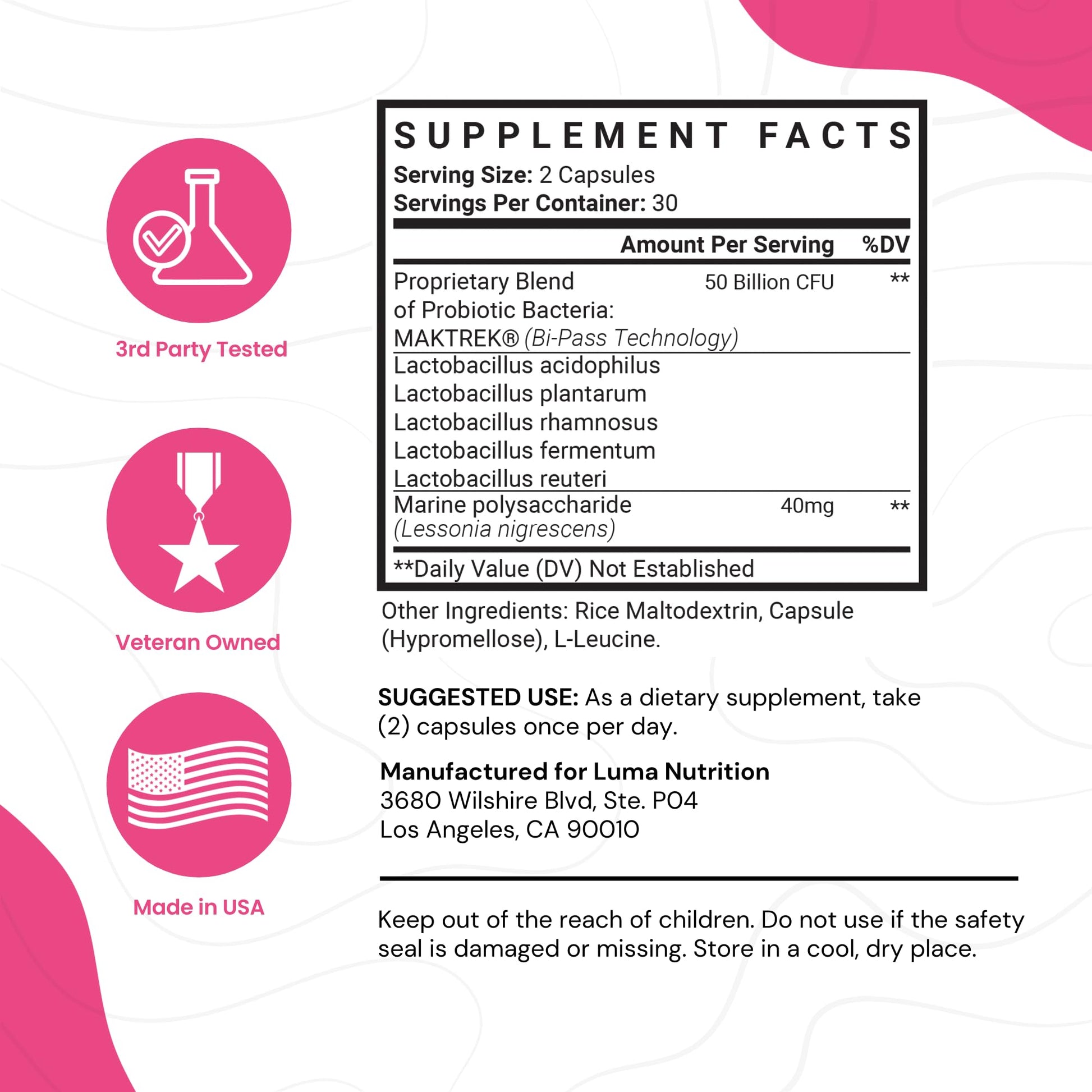 Luma Nutrition Probiotics for Women with Prebiotics - 50 Billion CFU - Formulated for Digestive Luma NutritionAu supplements