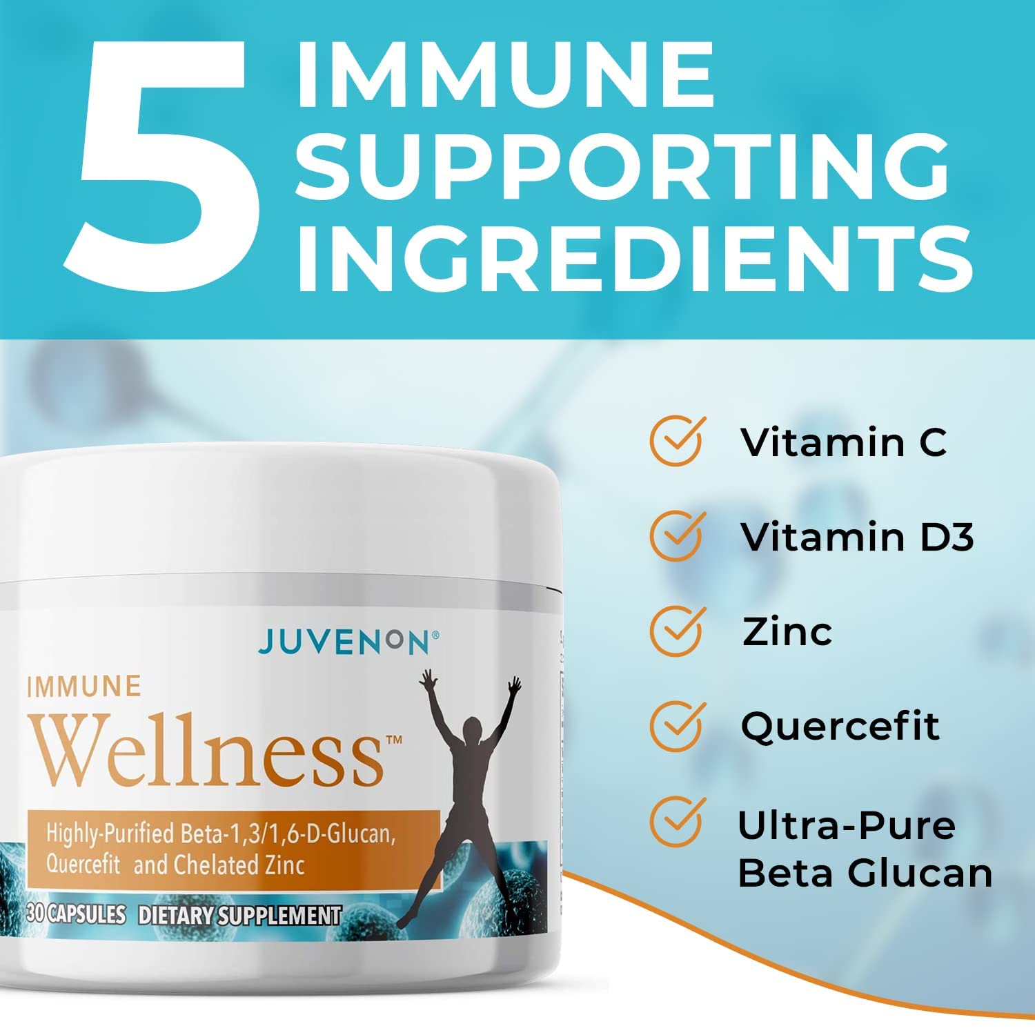Juvenon Immune Wellness Defense Supplement with Vitamin C, Chelated Zinc Immune Booster Antioxidant Benefits for Adults, Healthy Aging, Heart Health, 30 Capsules JuvenonAu supplements