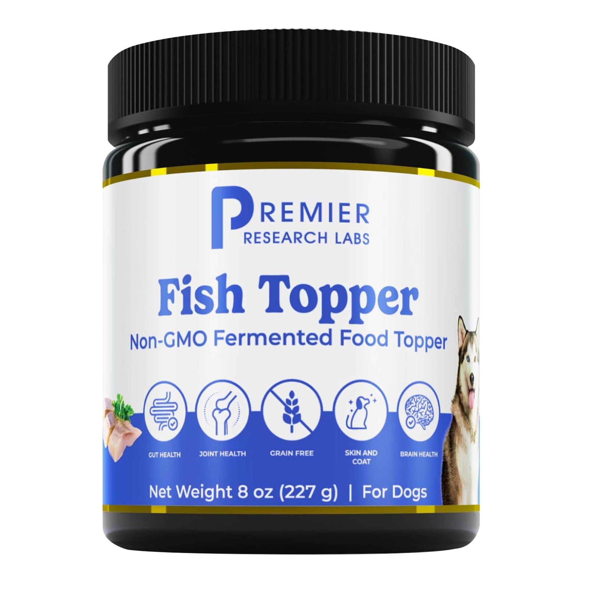 Premier Research Labs Fish Topper - Dried Dog Food Topper for Pets, Meal Mix Ins for Kibble, Supports Gut & Joint Health, Natural Source of Protein, Fermented, Grain Free, Non GMO - 16 oz Premier Research LabsAu supplements