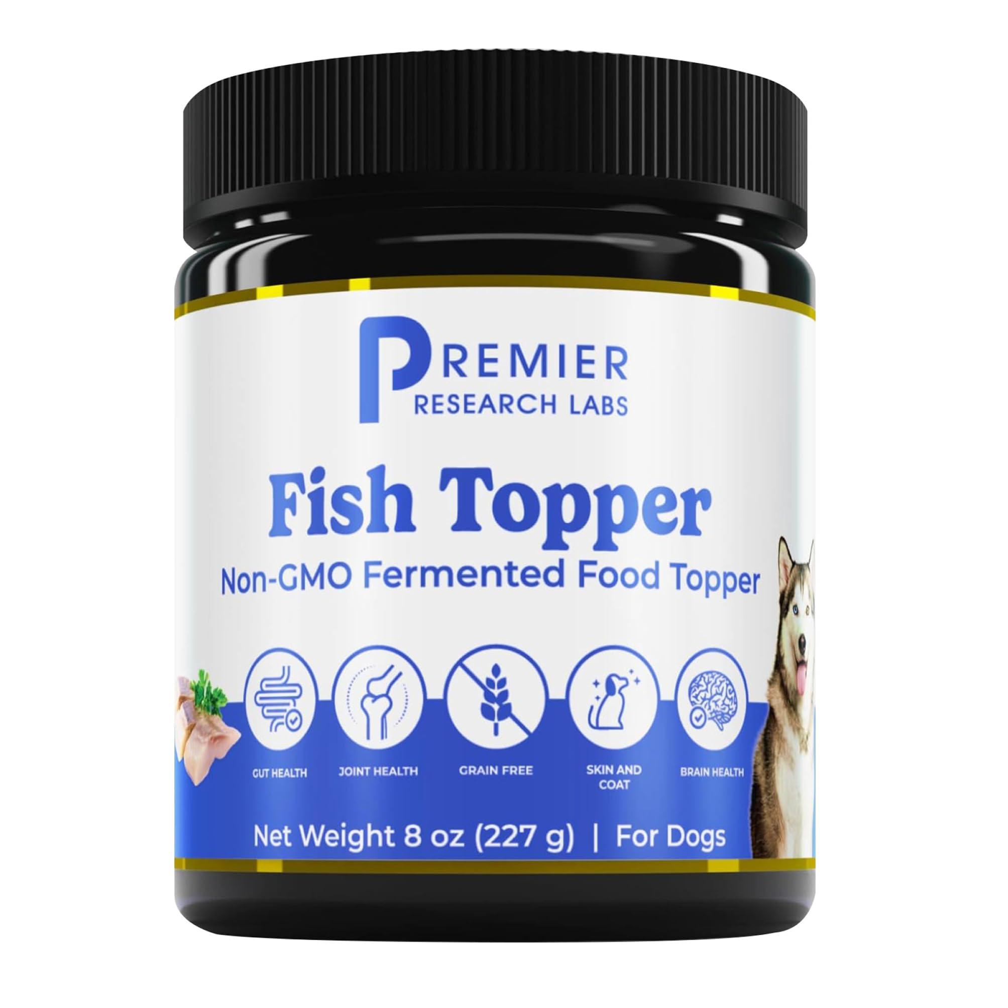 Premier Research Labs Fish Topper - Dried Dog Food Topper for Pets, Meal Mix Ins for Kibble, Supports Gut & Joint Health, Natural Source of Protein, Fermented, Grain Free, Non GMO - 16 oz Premier Research LabsAu supplements