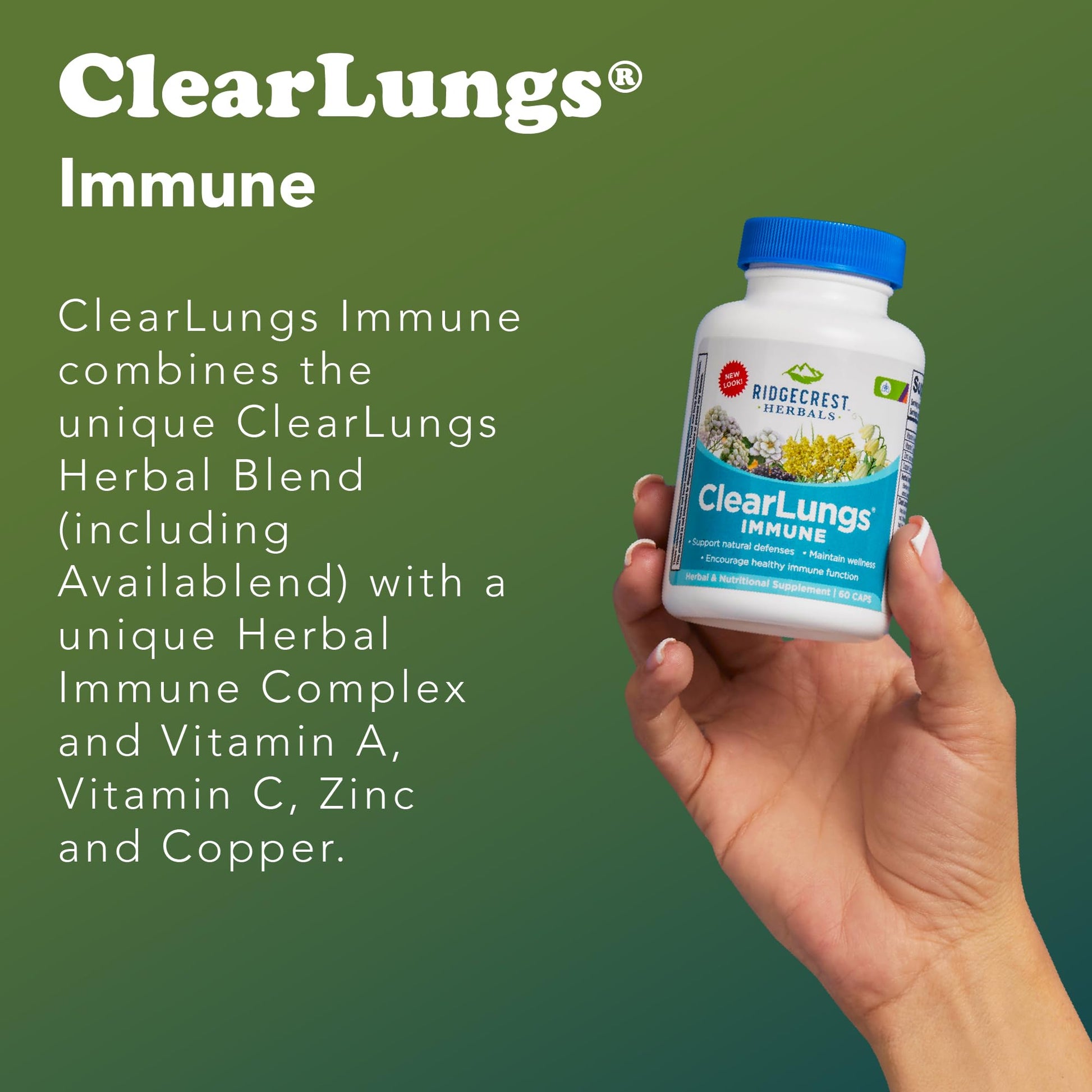RidgeCrest Herbals ClearLungs Immune, Lung Support Supplement with Elderberry, Zinc, Vitamin C, Vitamin A, Olive Leaf, Mullein, Lung Wellness Formula for Respiratory Health (60 Vegan Caps, 30 Serv) RidgeCrest HerbalsAu supplements