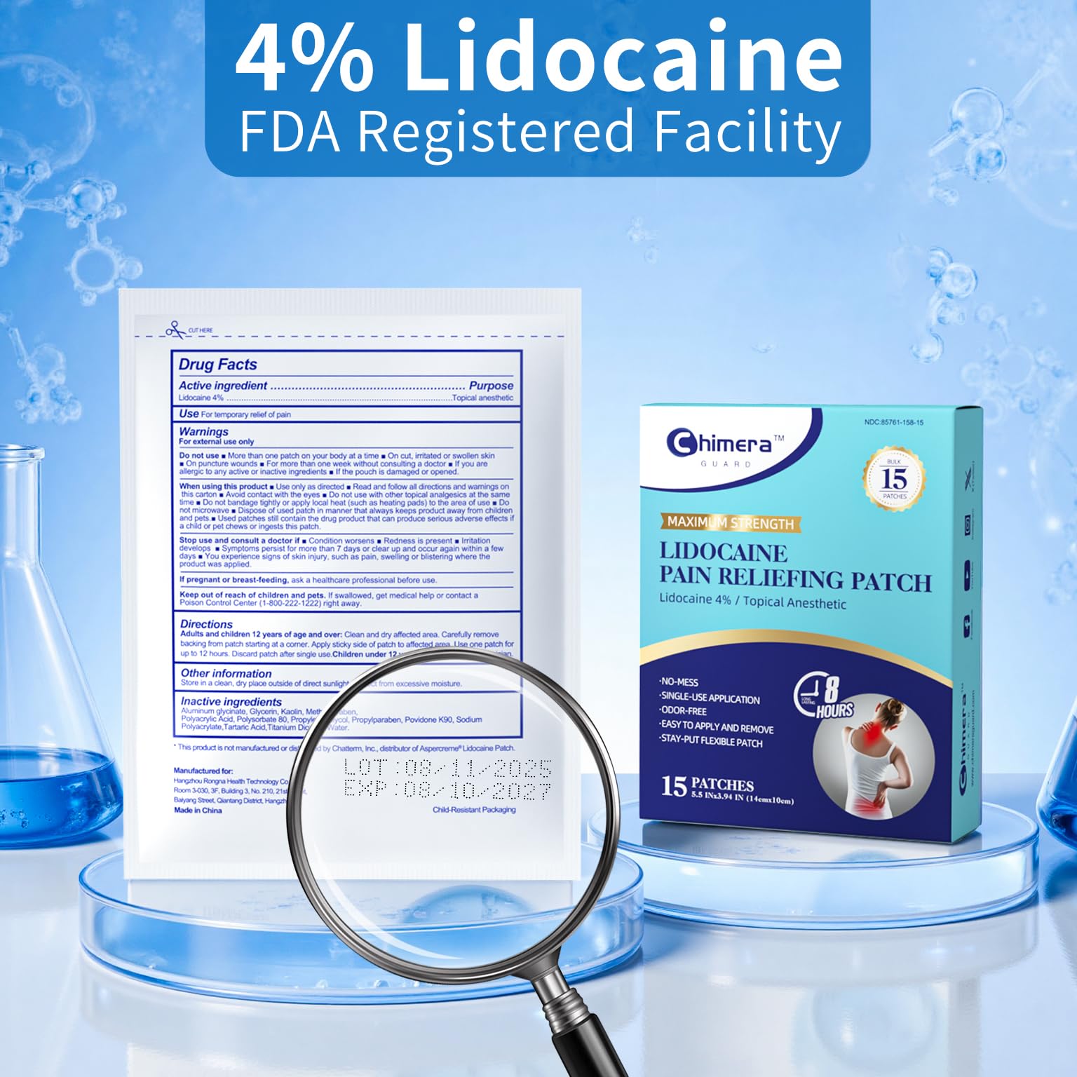 Chimera GUARD 4% Lidocaine Pain Relief Patches (80ct) - F-SA/H-SA Eligible Maximum Strength Numbing Gel Patch for Muscle, Joint, Nerve, Sciatica Pain - Odorless, Stay-Put & 8-Hour Long Lasting Chimera GUARDAu supplements