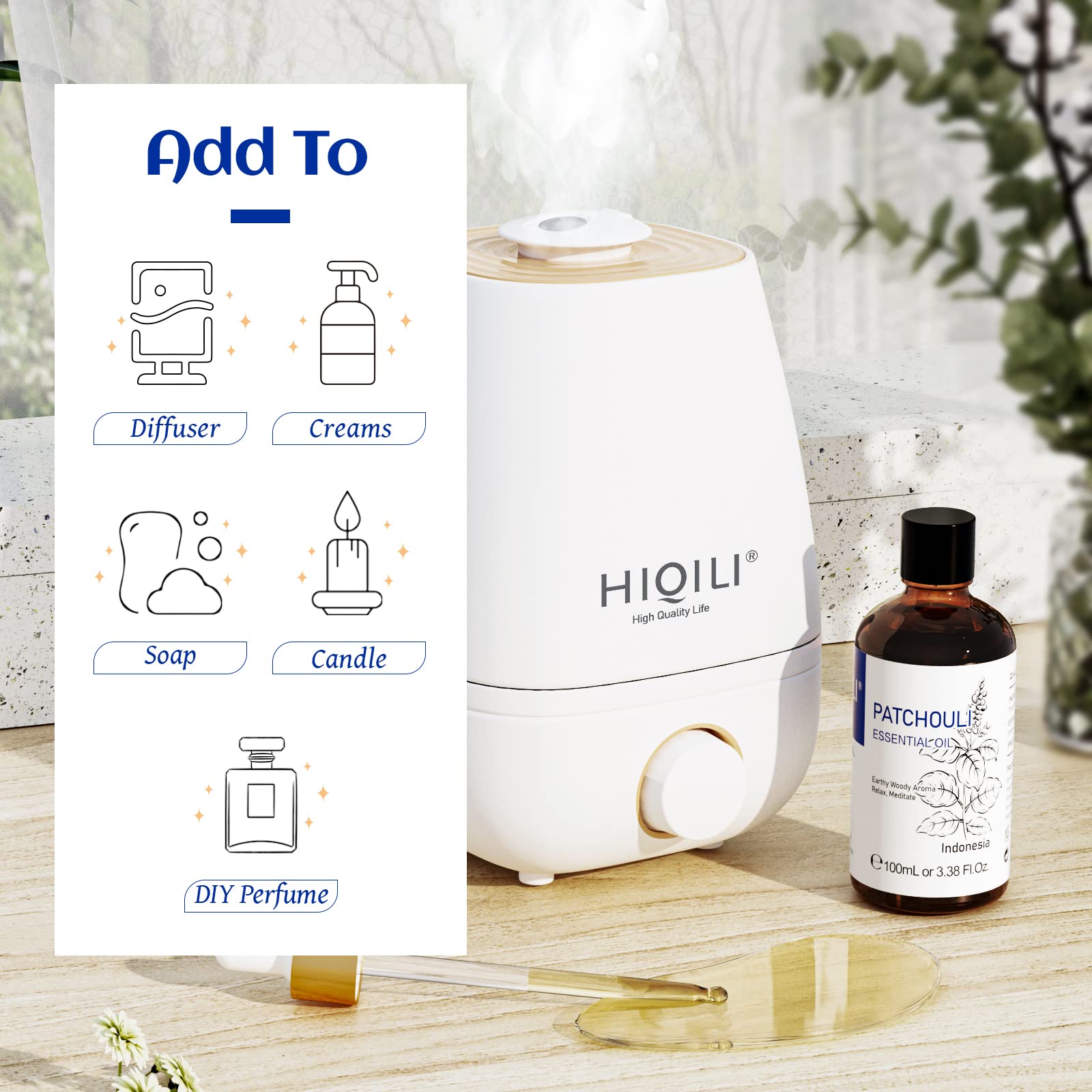 HIQILI Patchouli Essential Oil 100ML, Pure Natural, for Perfume Making, Diffuser and Skin HIQILIUS supplements