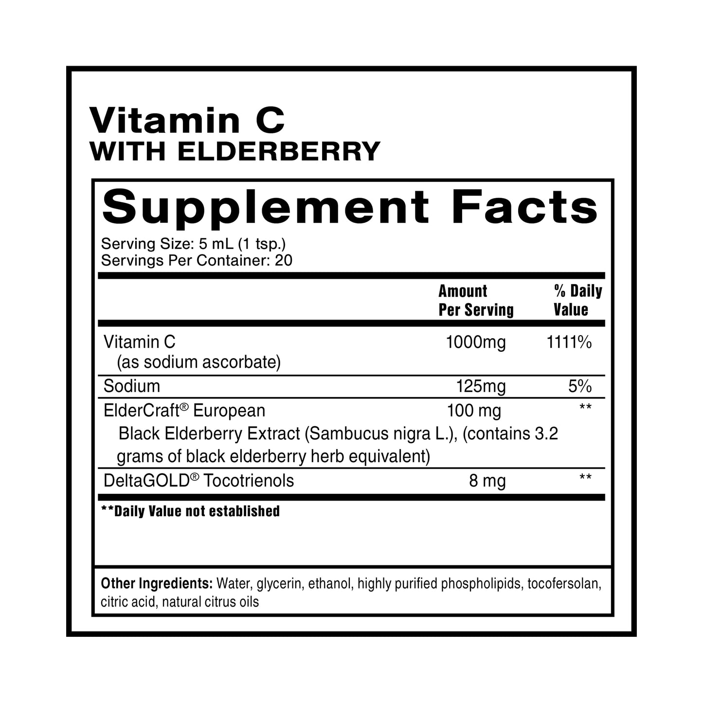 Quicksilver Scientific Liposomal Vitamin C + Elderberry - 1000mg with Superior Absorption Technology & Tocotrienols - Antioxidant & Immune Support Tonic (100ml), 1 Item Quicksilver ScientificUS supplements