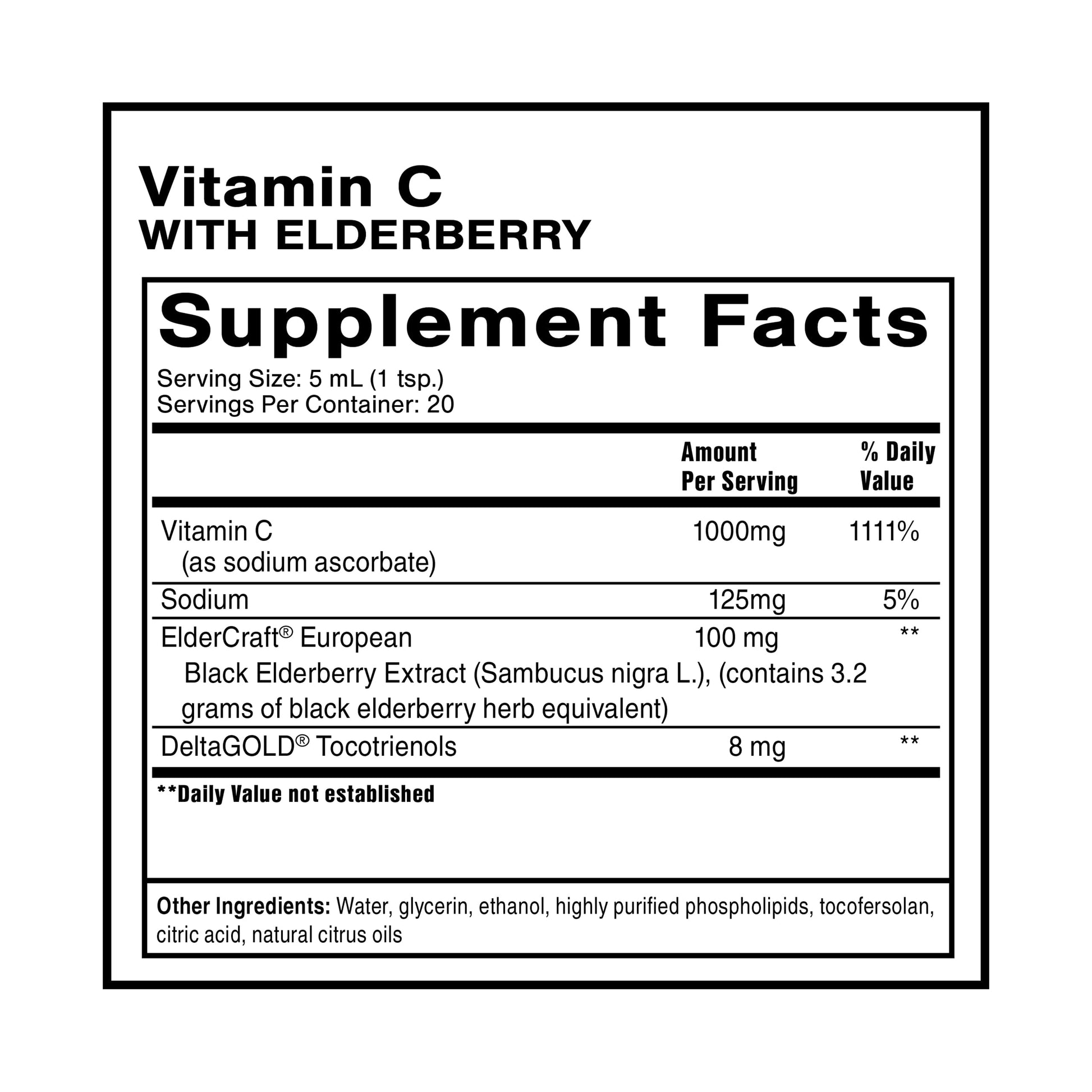 Quicksilver Scientific Liposomal Vitamin C + Elderberry - 1000mg with Superior Absorption Technology & Tocotrienols - Antioxidant & Immune Support Tonic (100ml), 1 Item Quicksilver ScientificUS supplements