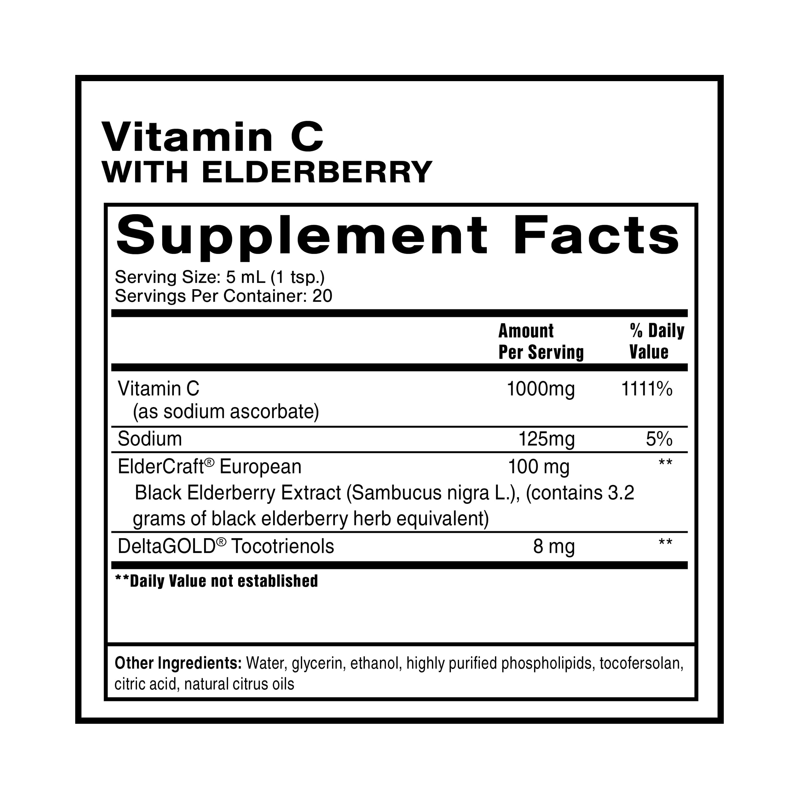 Quicksilver Scientific Liposomal Vitamin C + Elderberry - 1000mg with Superior Absorption Technology & Tocotrienols - Antioxidant & Immune Support Tonic (100ml), 1 Item Quicksilver ScientificUS supplements