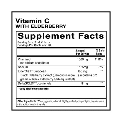 Quicksilver Scientific Liposomal Vitamin C + Elderberry - 1000mg with Superior Absorption Technology & Tocotrienols - Antioxidant & Immune Support Tonic (100ml), 1 Item Quicksilver ScientificUS supplements