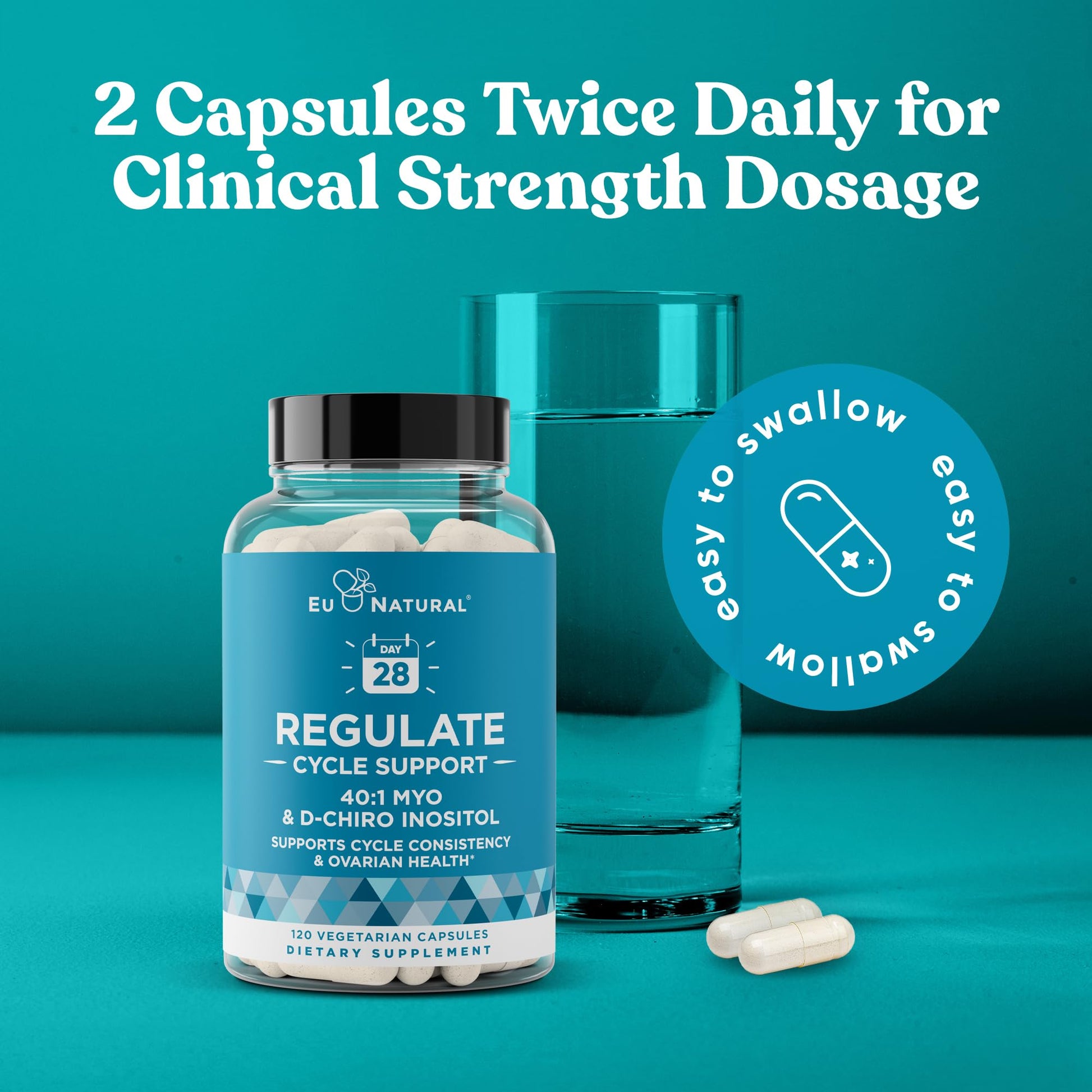 Regulate Cycle Support – Hormone Balance for Women at Optimal 40:1 Myo-Inositol 2000 mg & D-Chiro Inositol 50 mg – Supplement for Period Consistency, Menstrual & Ovulation Support – 120 Vegan Capsules Eu NaturalAu supplements