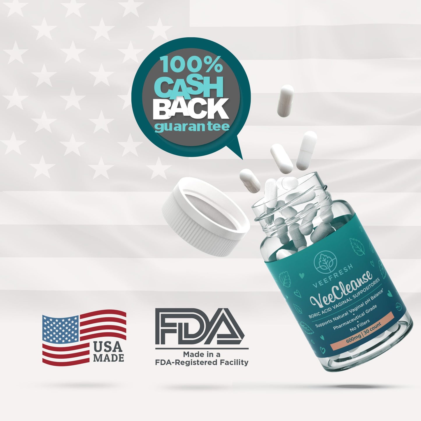 VeeFresh - VeeCleanse Boric Acid Vaginal Suppositories - Vaginal pH Balance Suppositories - Vaginal Odor Control - Feel Fresh, Feminine and Confident VeeFreshUS supplements