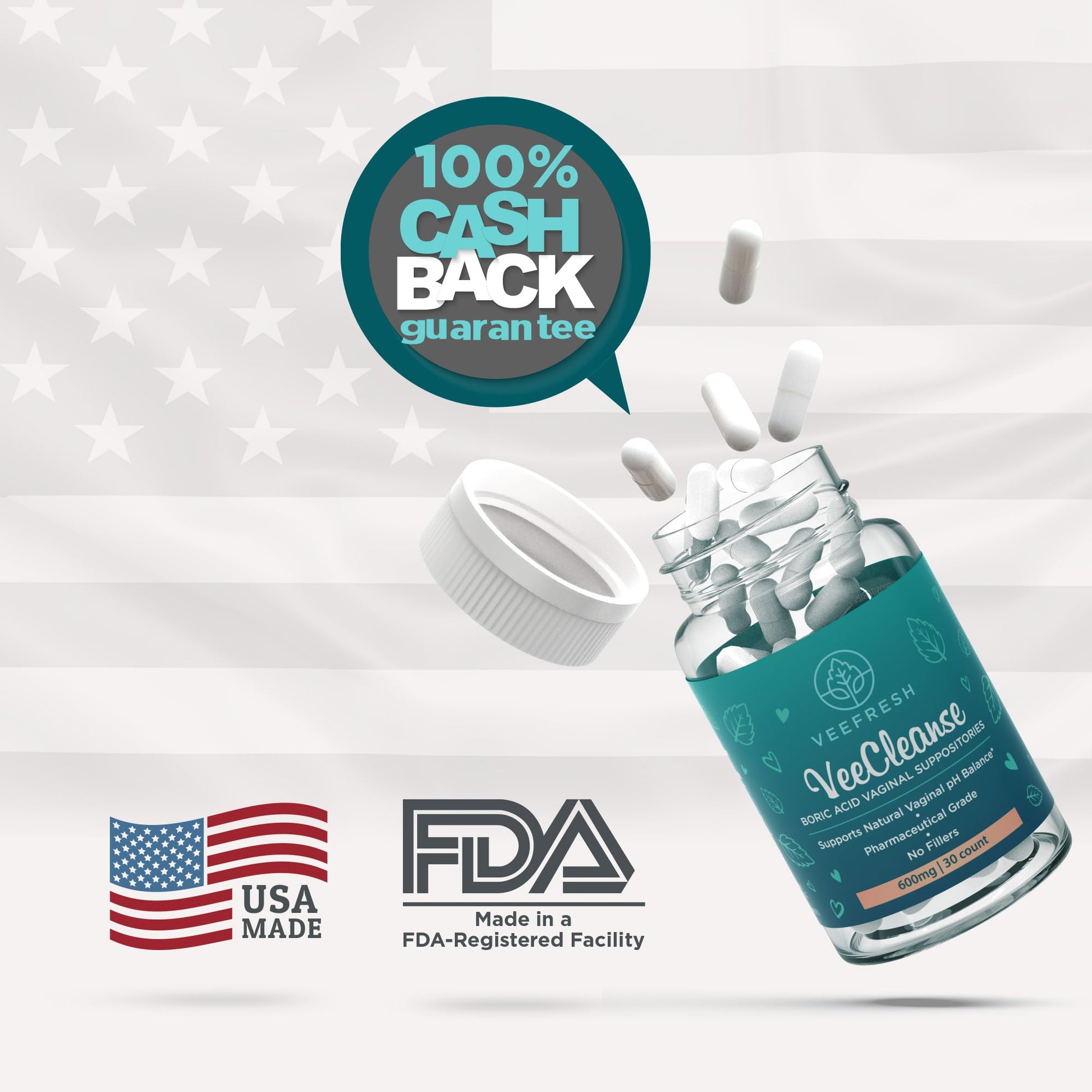 VeeFresh - VeeCleanse Boric Acid Vaginal Suppositories - Vaginal pH Balance Suppositories - Vaginal Odor Control - Feel Fresh, Feminine and Confident VeeFreshUS supplements