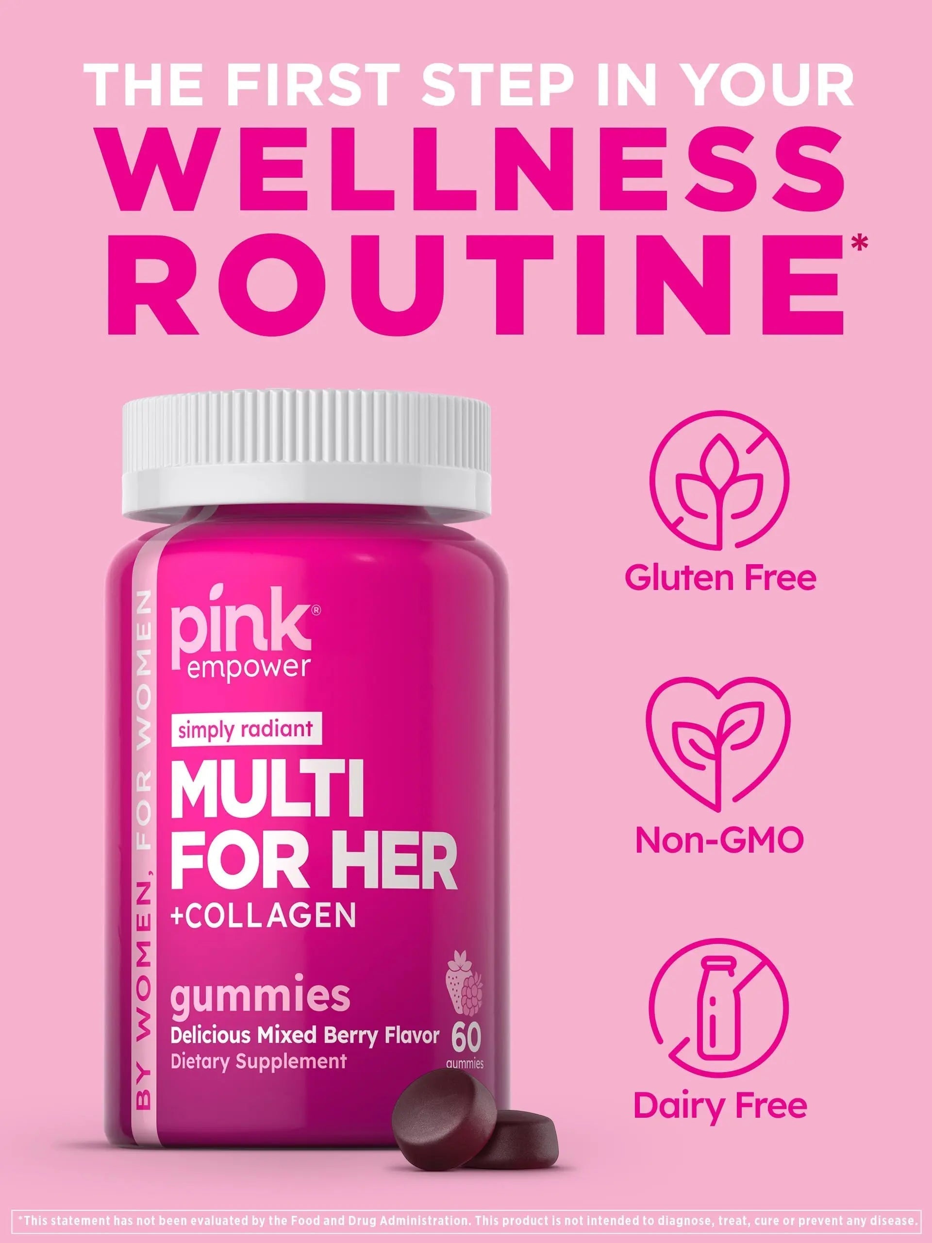 PINK Multivitamin Gummies for Women | Non-GMO & Gluten Free | Plus Collagen & Biotin | Mixed Berry Flavor PINKAu supplements