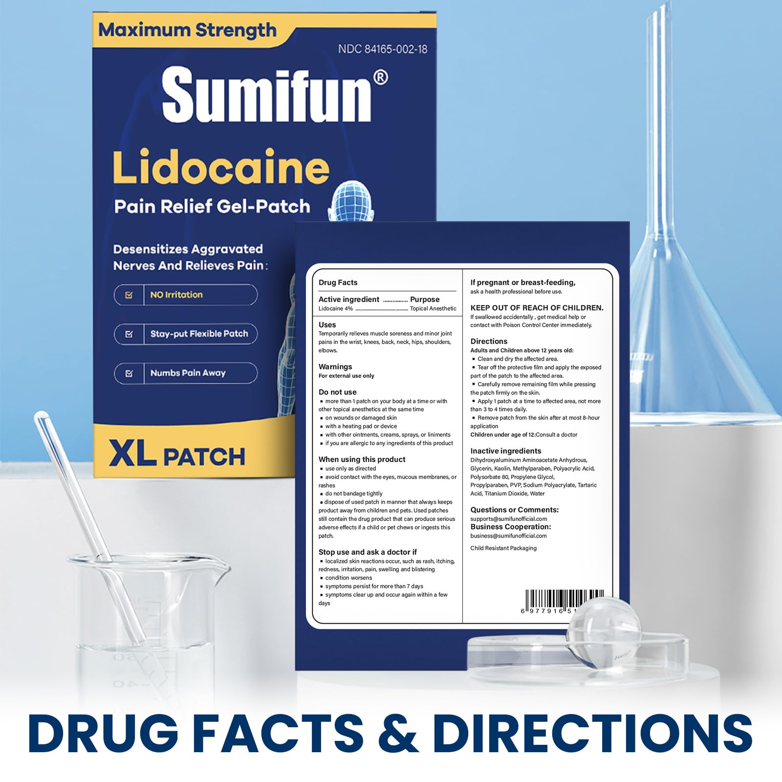 Sumifun 4% Lidocaine XL Pain Patches | Extra Large 4.72"x7.87" for Full Back & Thigh Coverage | Maximum Strength OTC Numbing | 8-Hour Medical Adhesion (X-Large, Count, 18) SumifunAu supplements