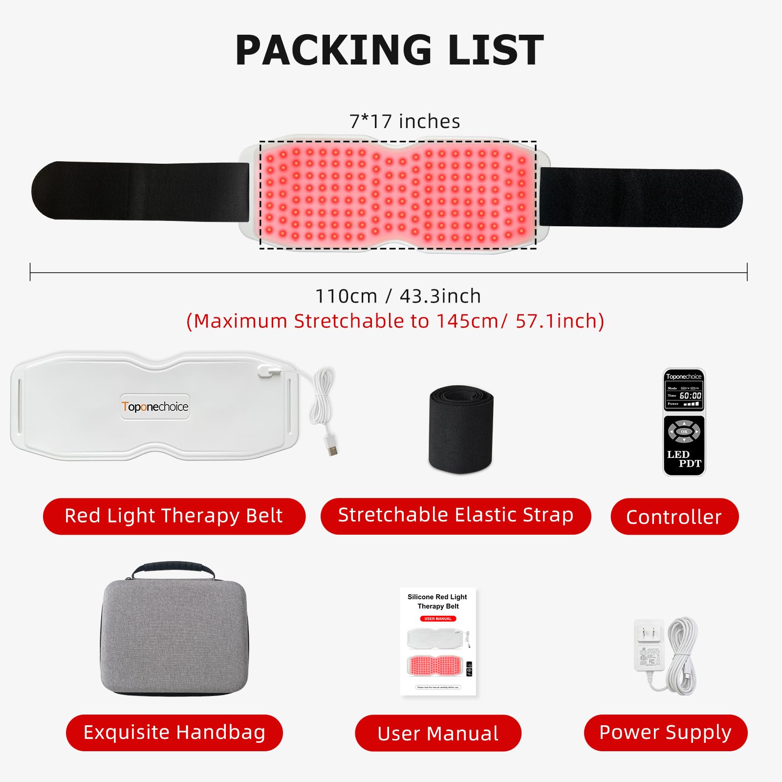 Toponechoice Red Light Therapy Belt, 450pcs 660nm 850nm 940nm, Infrared Light Therapy ToponechoiceAu supplements