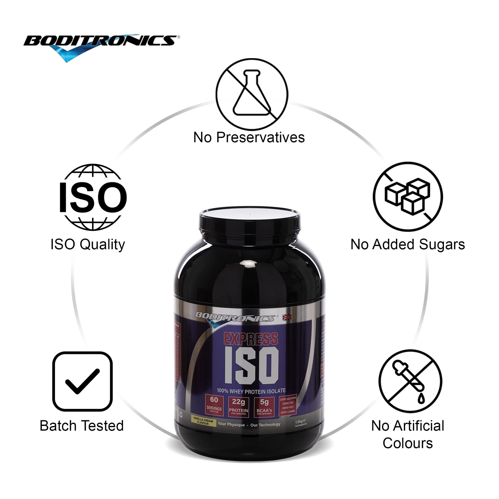Boditronics 1.5 kg Iso Express Whey 100% Whey Isolate Protein Powder with Occurring Amino Acid BoditronicsAu supplements