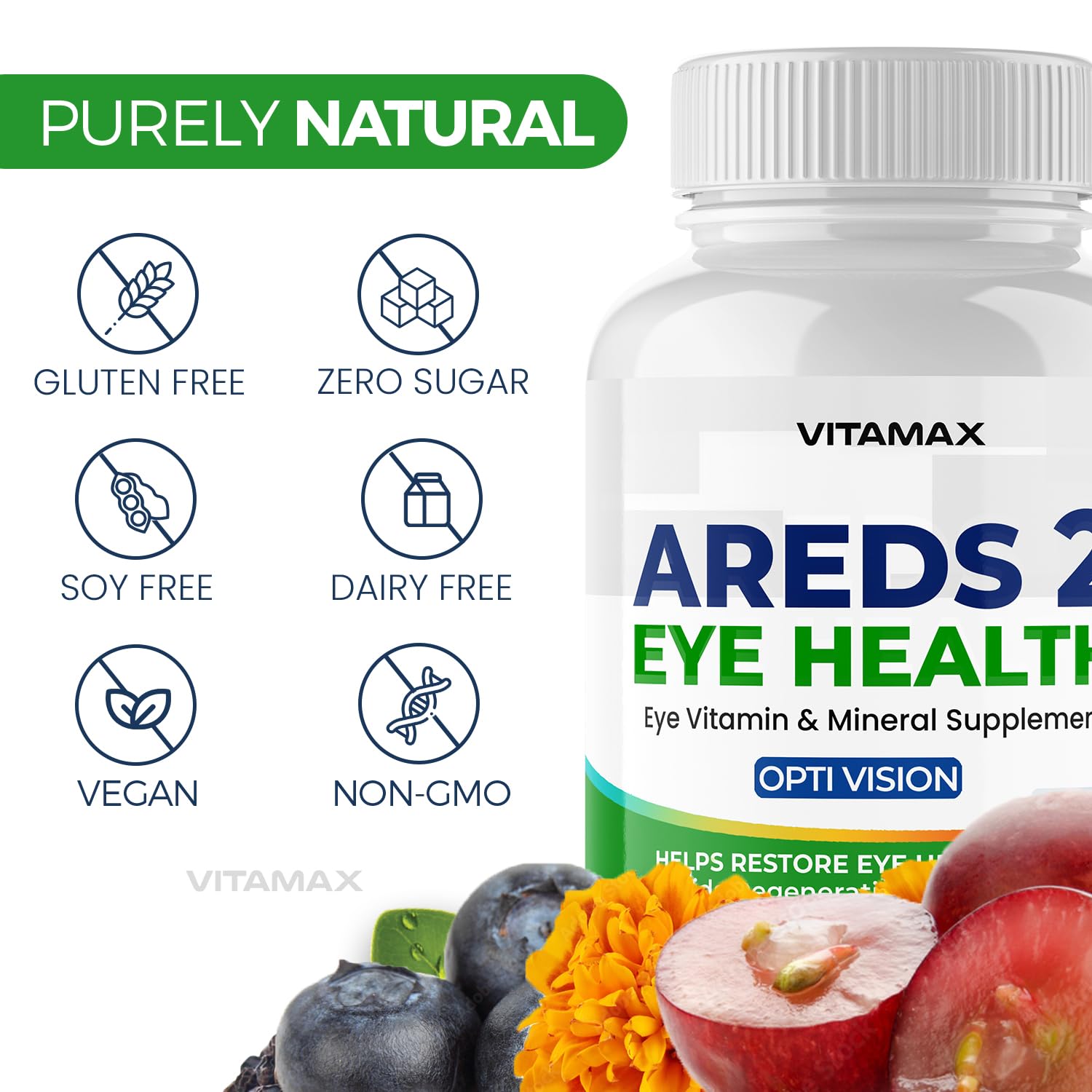 AREDS 2 Eye Vitamins - Lutein, Zeaxanthin, Bilberry, Astaxanthin Mineral Vision Supplement - Supports Eye Strain, Dry Eyes, Pressure, and Vision Health - Made in USA - 120ct VitamaxAu supplements