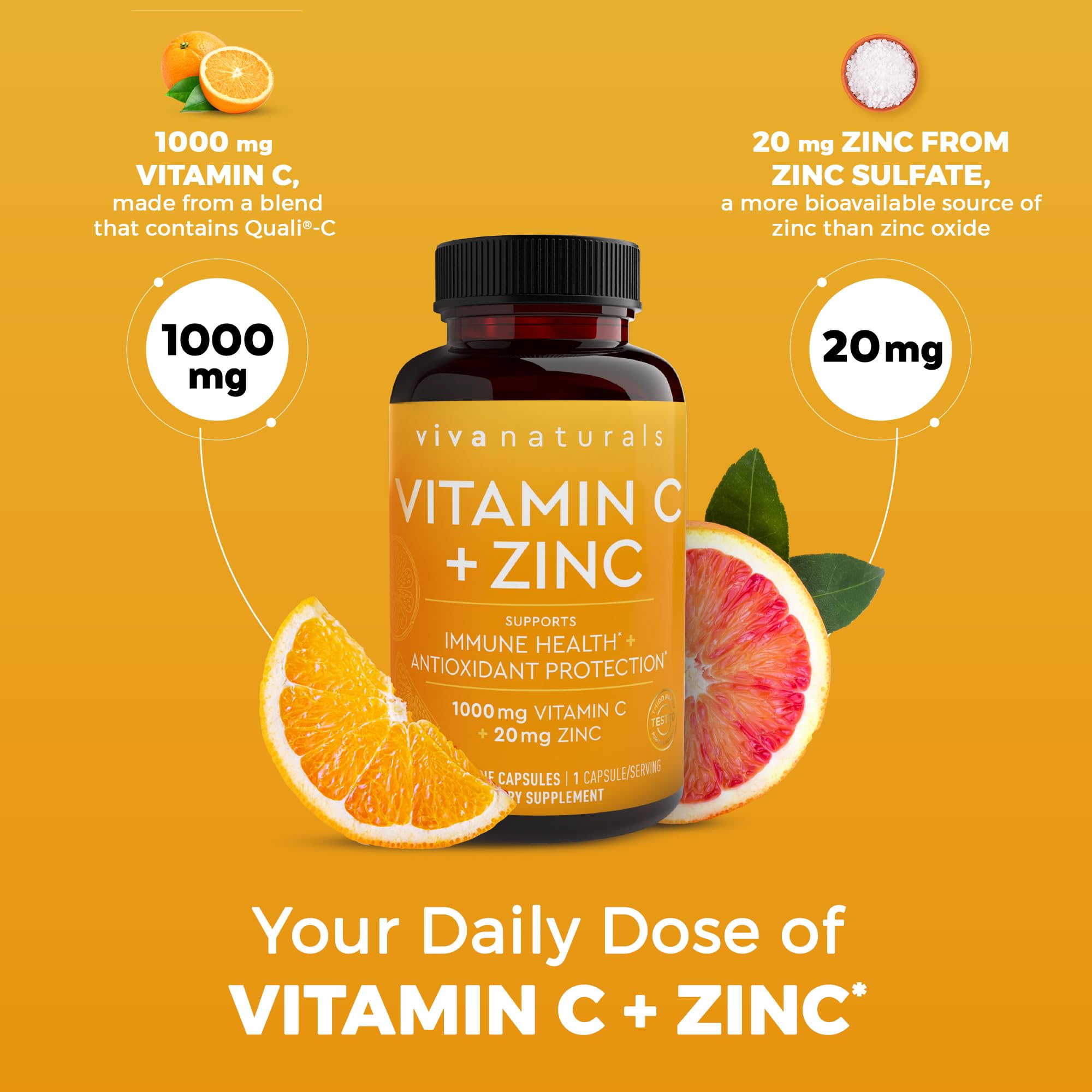 Viva Naturals Vitamin C and Zinc Supplement (250 Capsules) - 1000 mg Vitamin C with Zinc 20 mg Antioxidant Supplements for Immune Support, Vitamin Supplement for Adults Viva NaturalsAu supplements