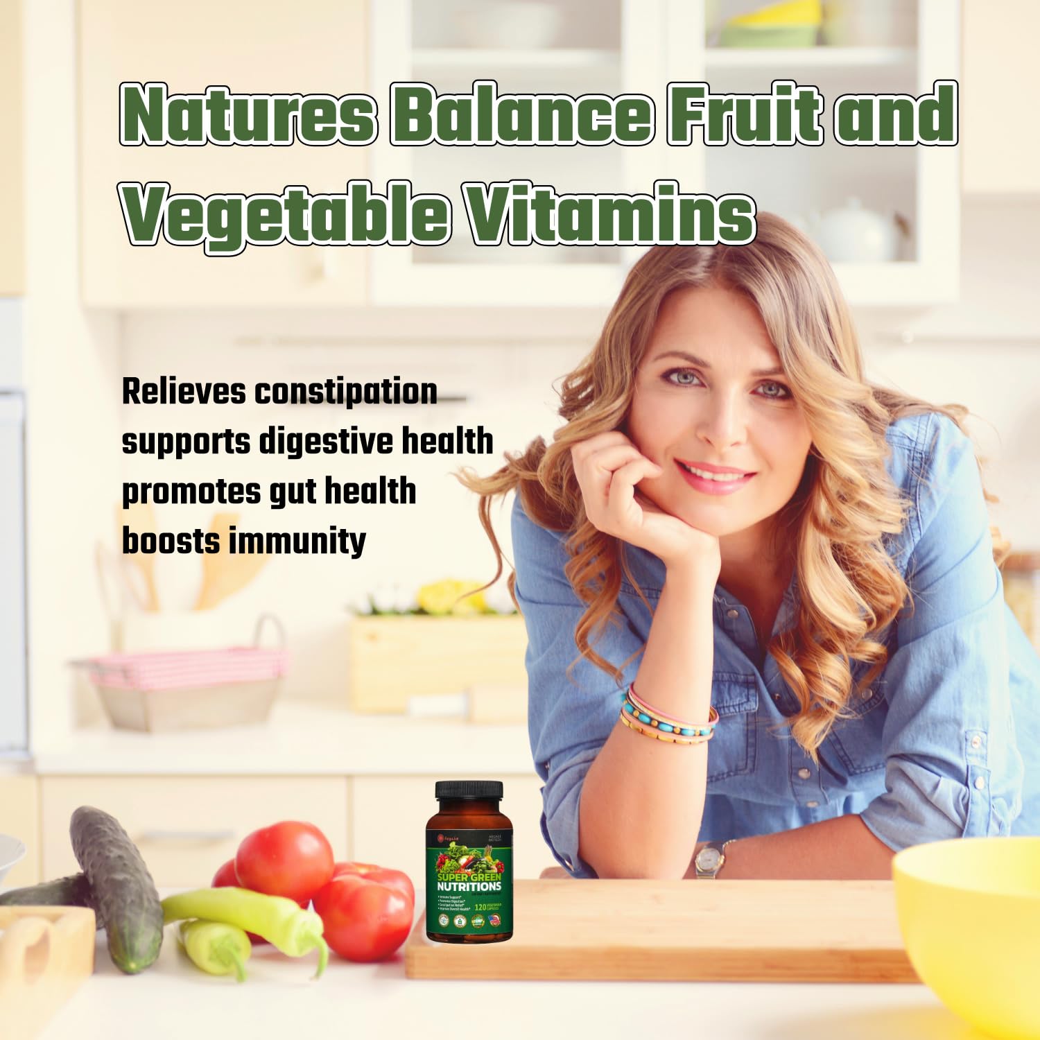 Fruits and Veggies Supplement, 36 Fruits & Vegetables with 24 Essential Vitamins, Minerals & Trace Elements,High in Fiber for Digestion & Constipation Relief,Daily Nutritional Support,120 Capsules aegabeAu supplements