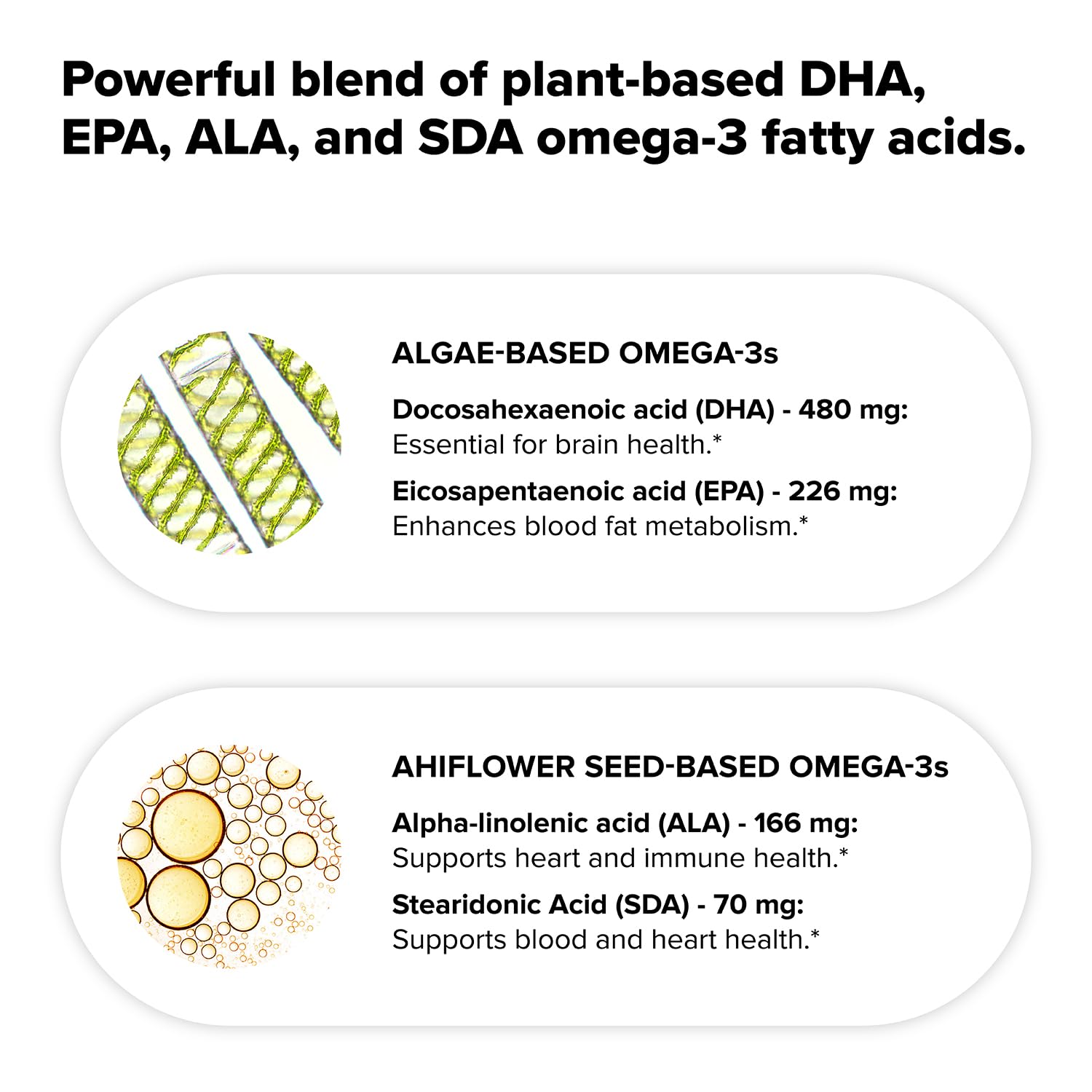 Vegan Omega 3 Supplement- 960mg Omega-3 Fatty Acids, DHA, EPA, SDA, ALA Supplement - Immune Support- 30 Servings, 60 Liquid Capsules ComplementAu supplements